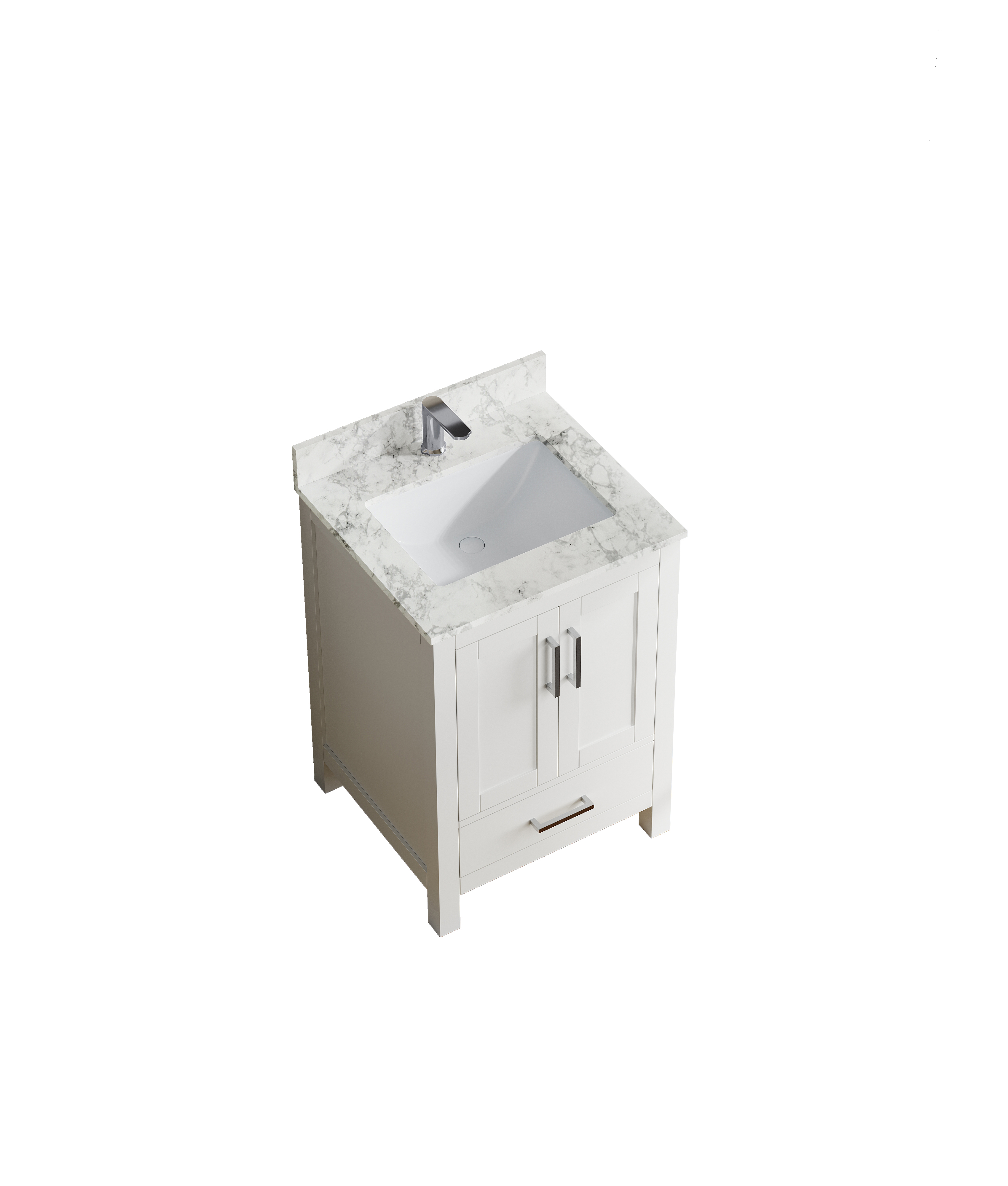 24" Freestanding Single Sink Bathroom Vanity with Solid Wood Frame & Engineered Stone Top