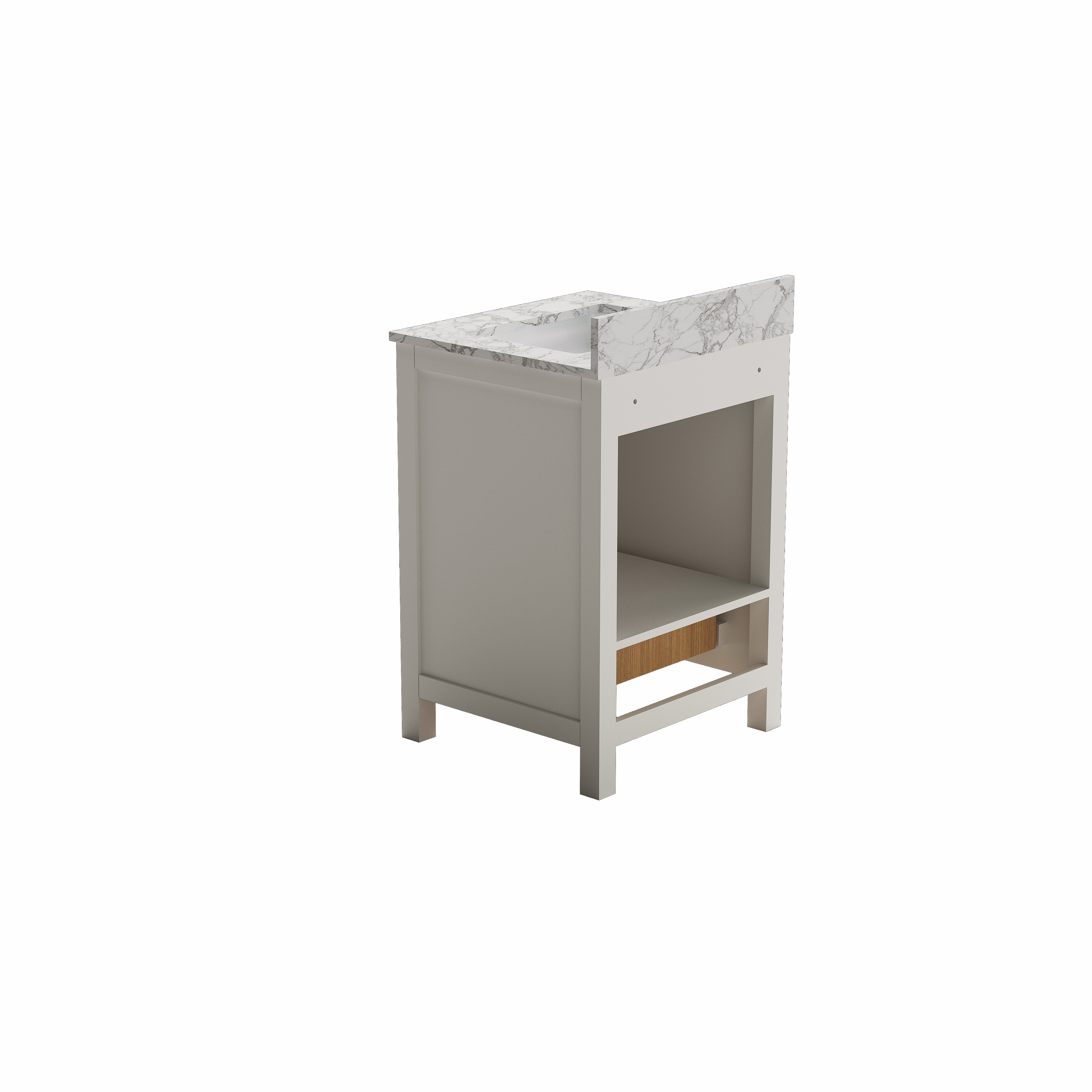 24" Freestanding Single Sink Bathroom Vanity with Solid Wood Frame & Engineered Stone Top