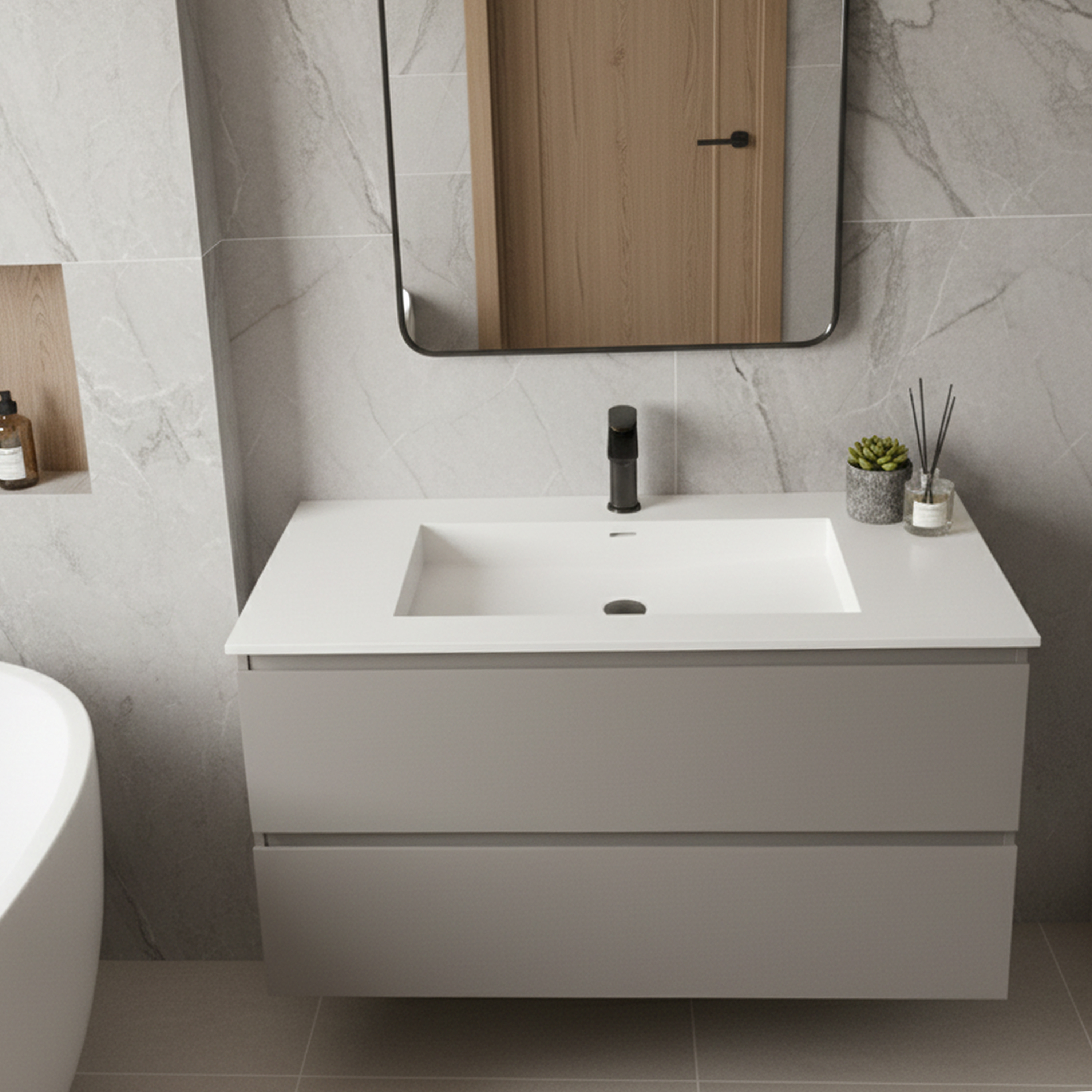 39.37" Bathroom Vanity Top with Single Faucet Hole and Basin Sink