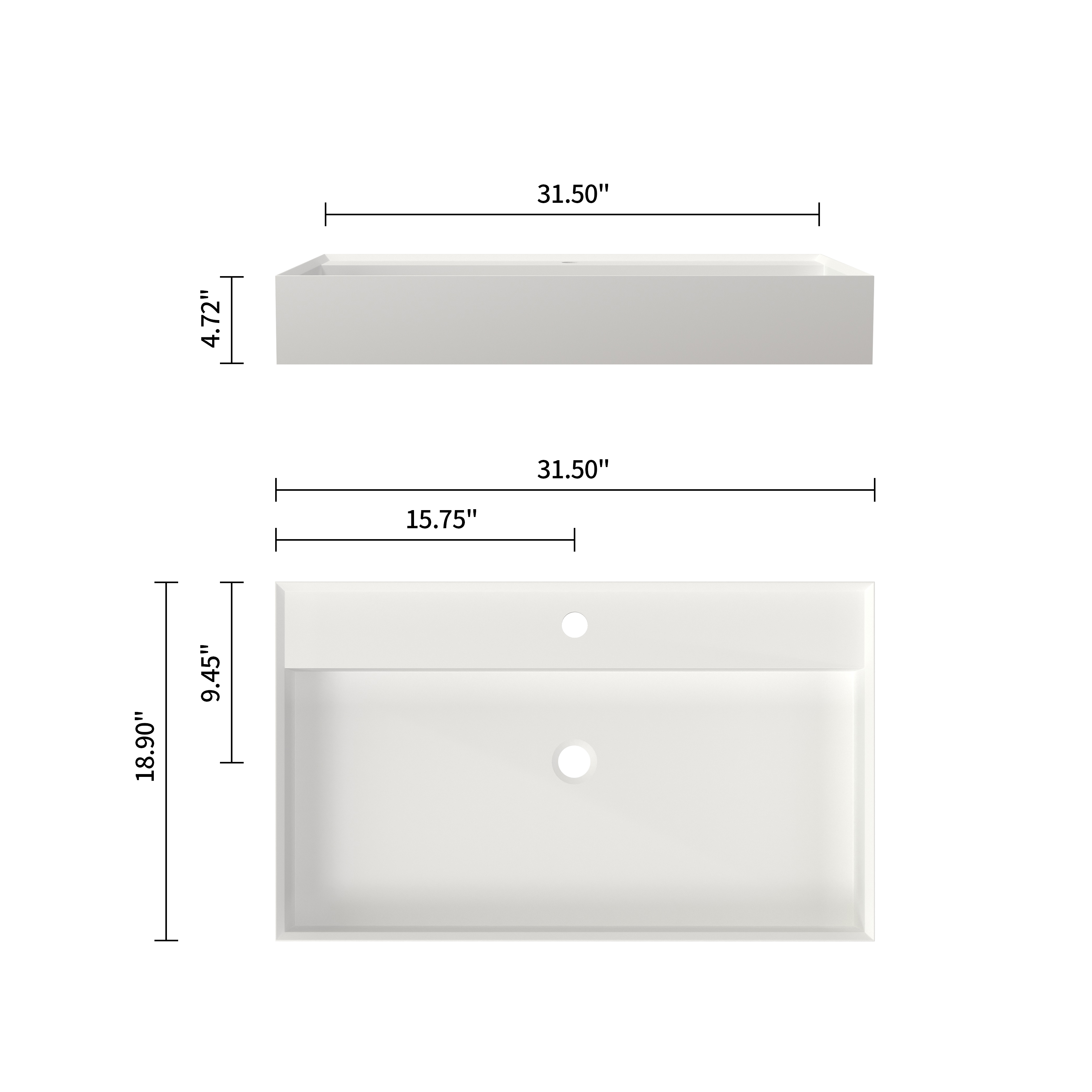 Matte White Wall-Mount Bathroom Sink with Single Faucet Hole