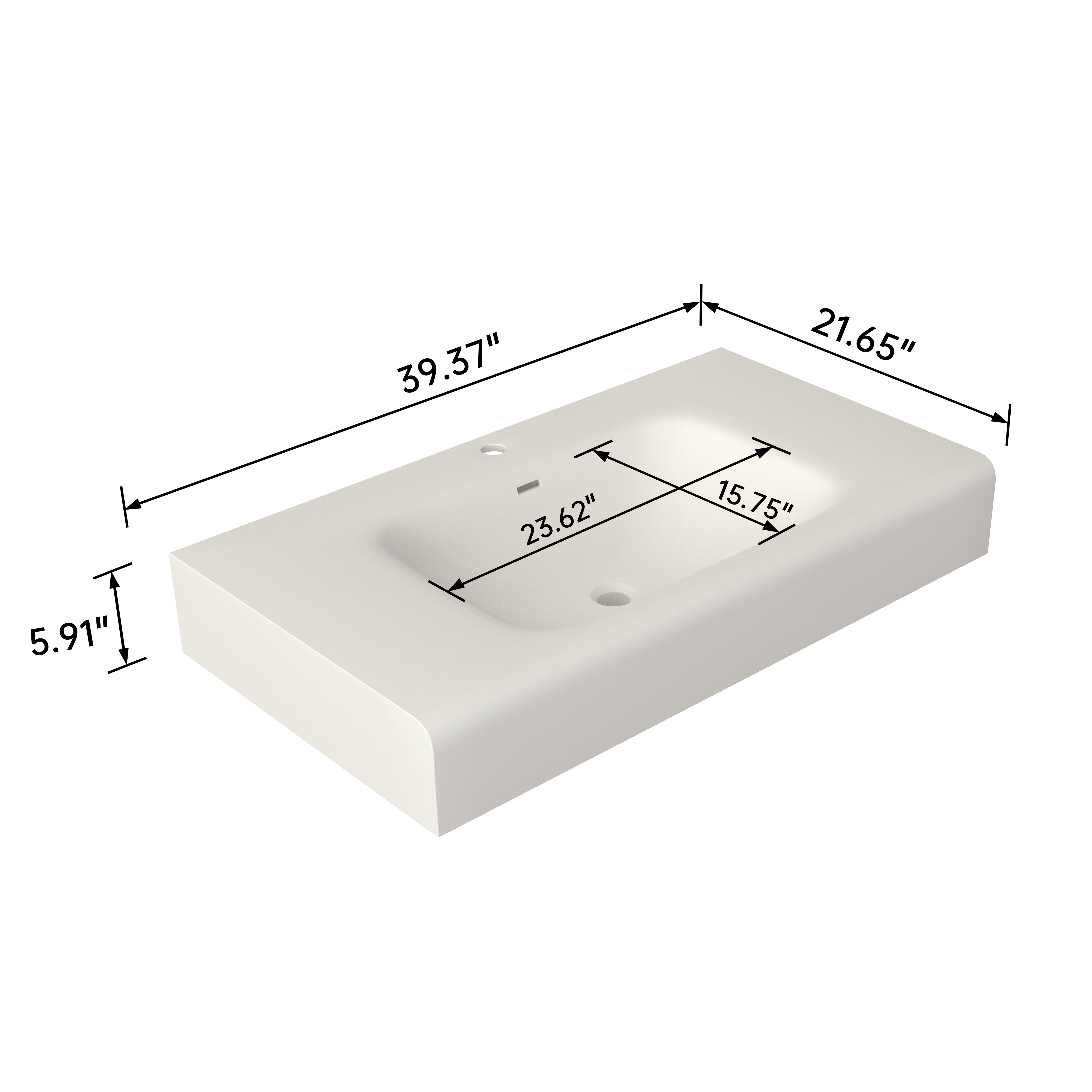 39.37-inch Wall-Mount Solid Surface Bathroom Sink in Matte White
