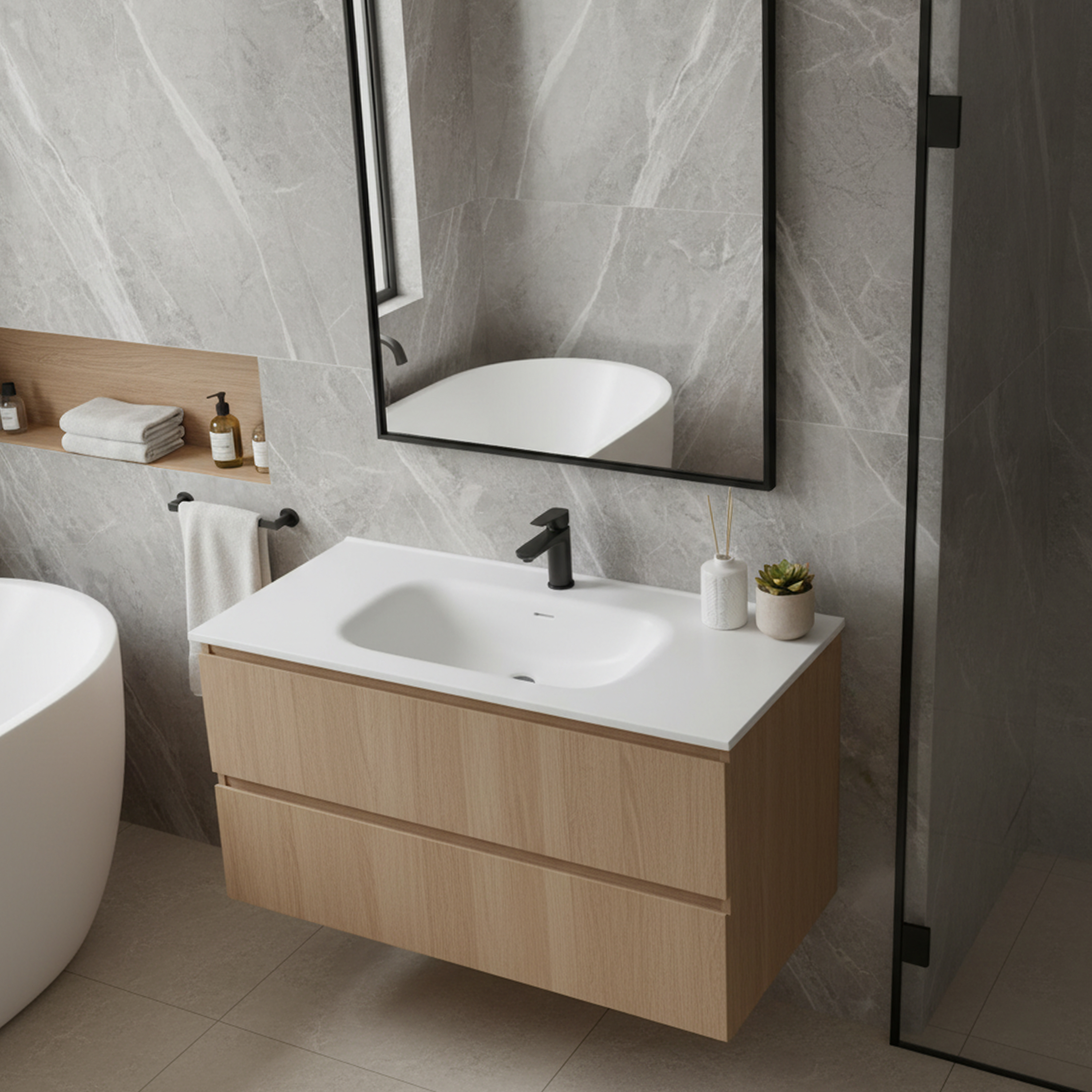 39.37" Matte White Solid Surface Vanity Top with Single Faucet Hole