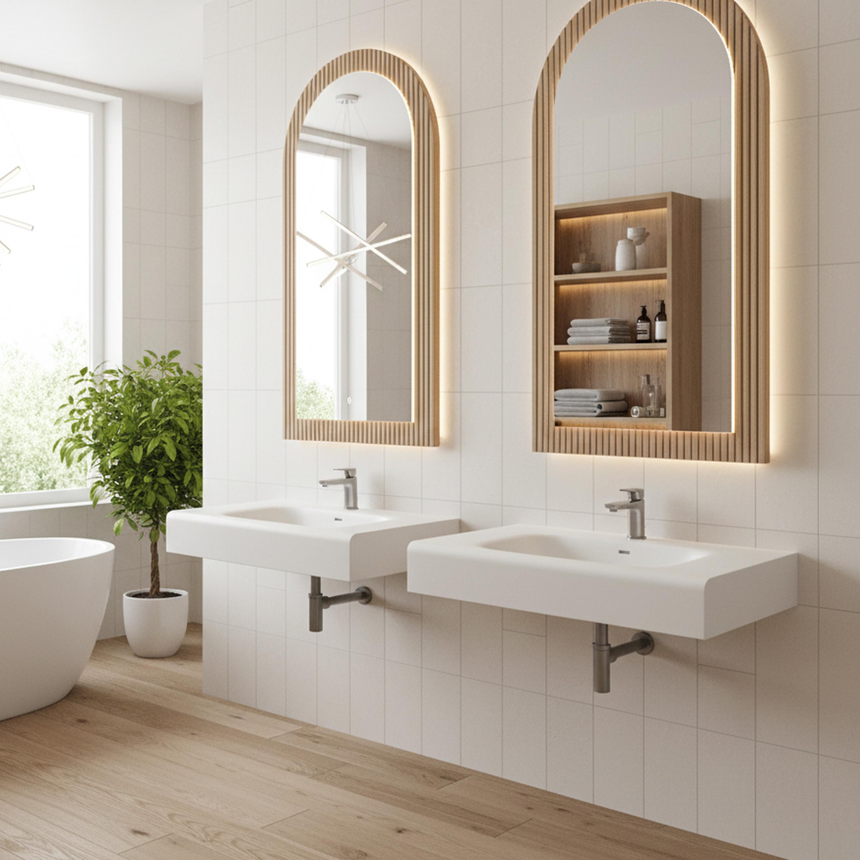 39.37" Wall-Mount Solid Surface Bathroom Sink in Matte White