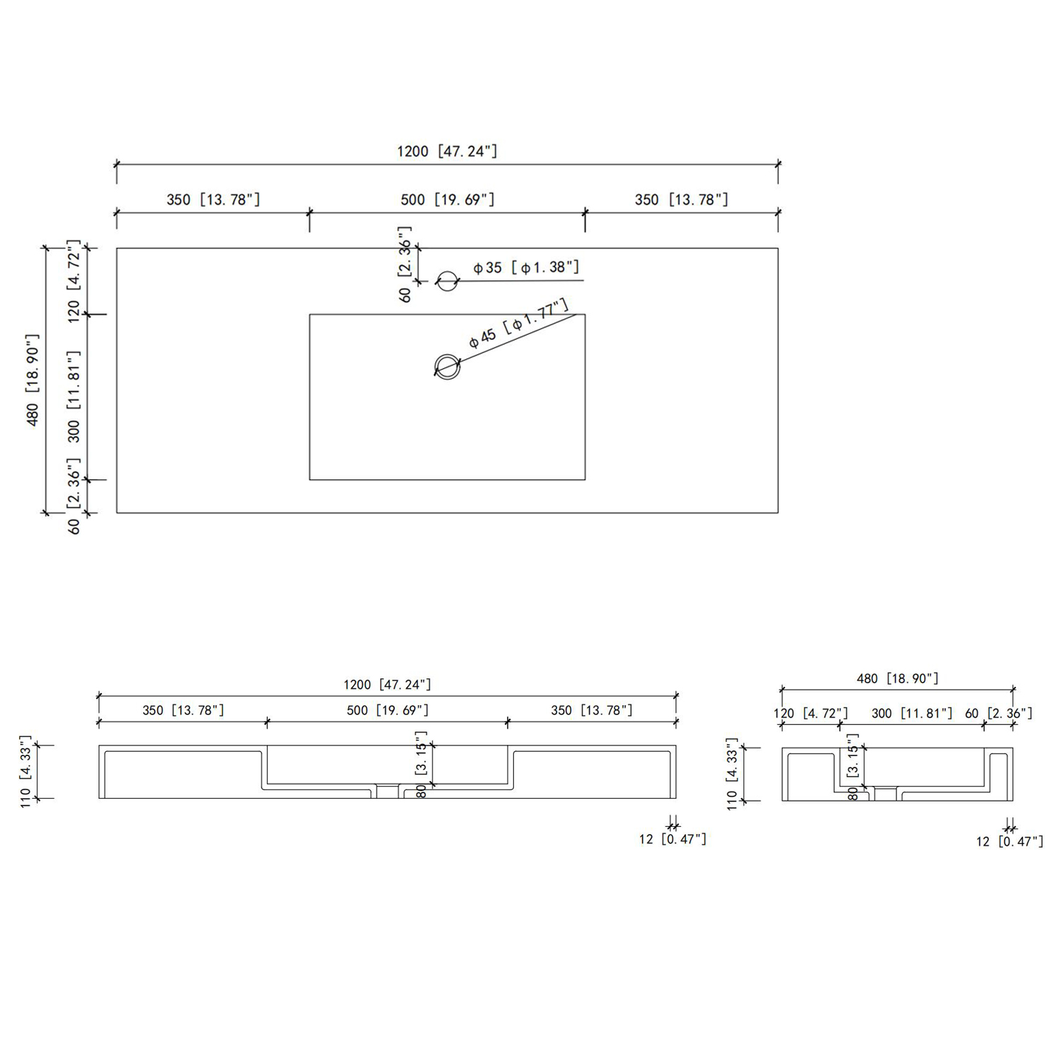 Modern Wall-Mount Bathroom Sink with Single Faucet Hole, Matte Black, Matte Grey