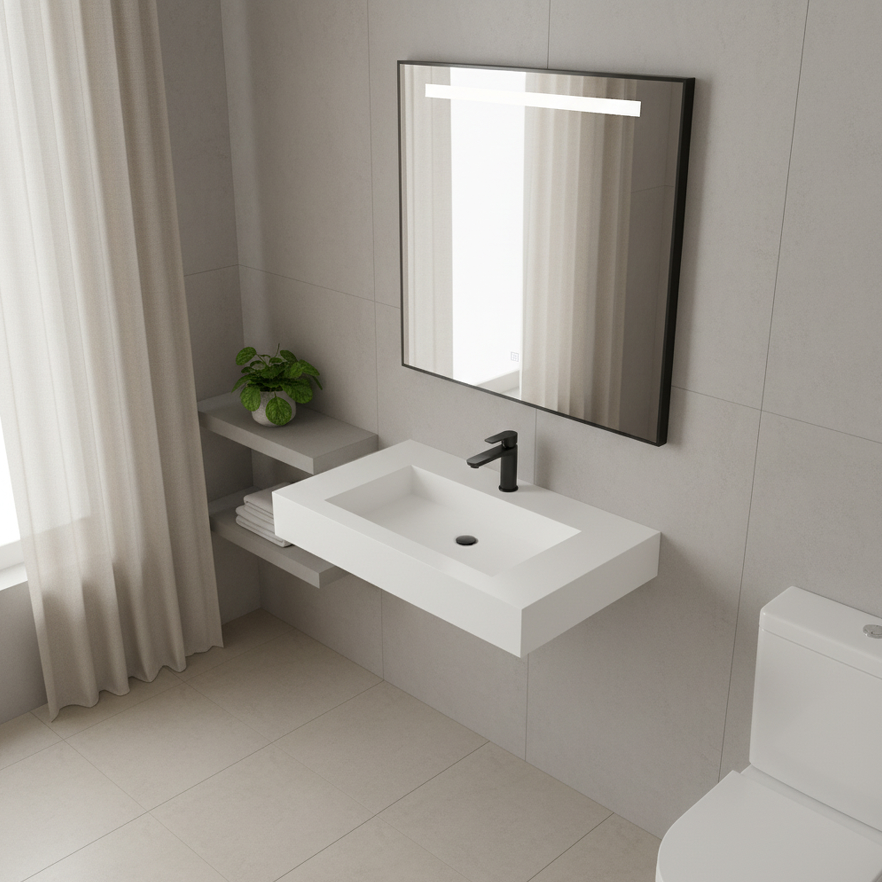 29.5" Solid Surface Wall-Mount Bathroom Sink with Backsplash