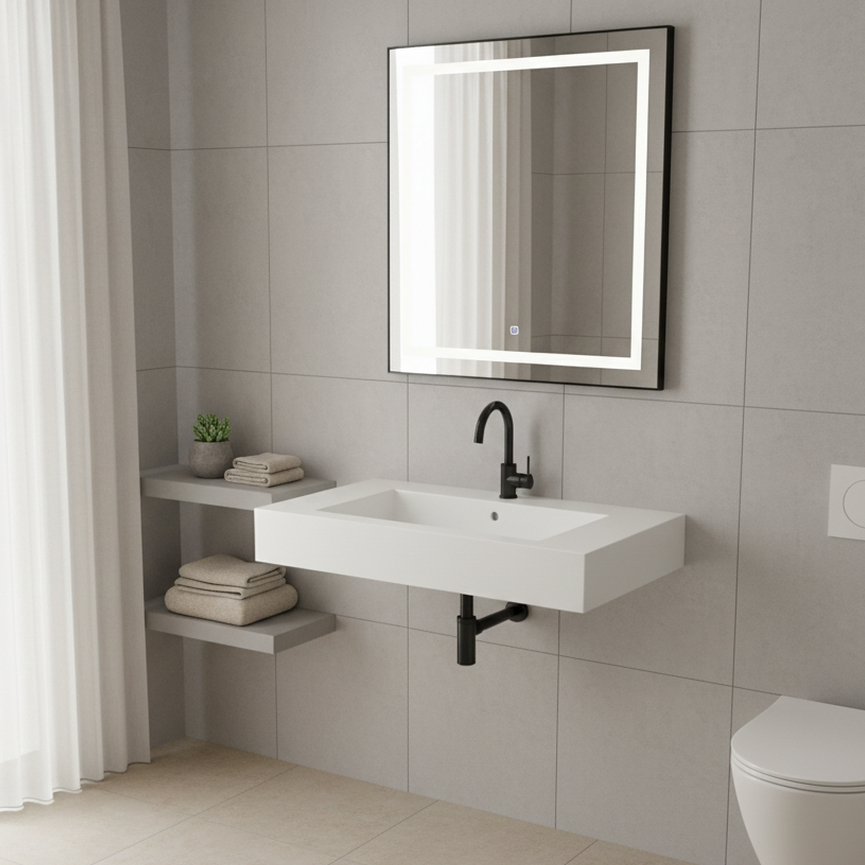 29.5" Solid Surface Wall-Mount Bathroom Sink with Backsplash