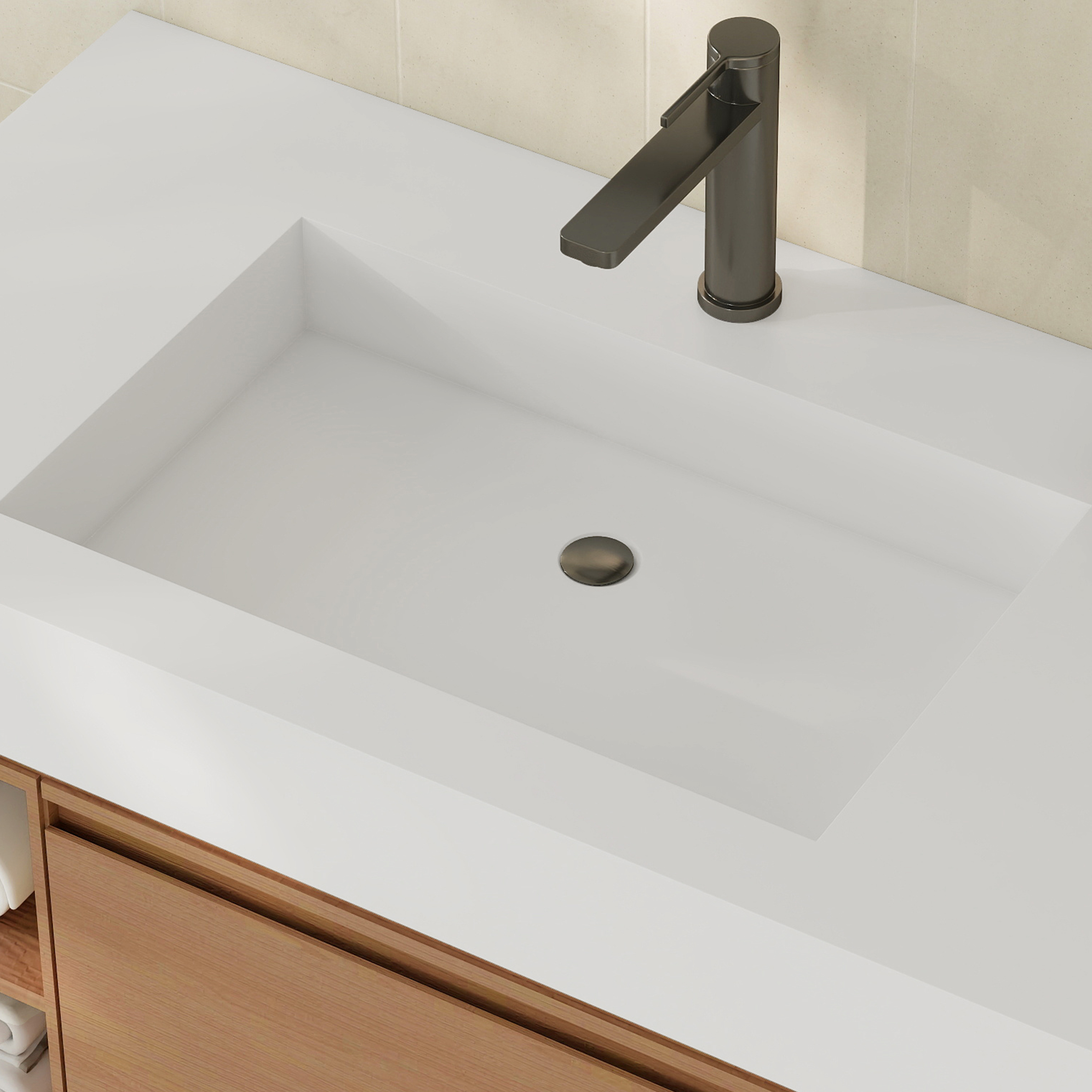 35" Solid Surface Wall Mounted Basin Sink in Matte White