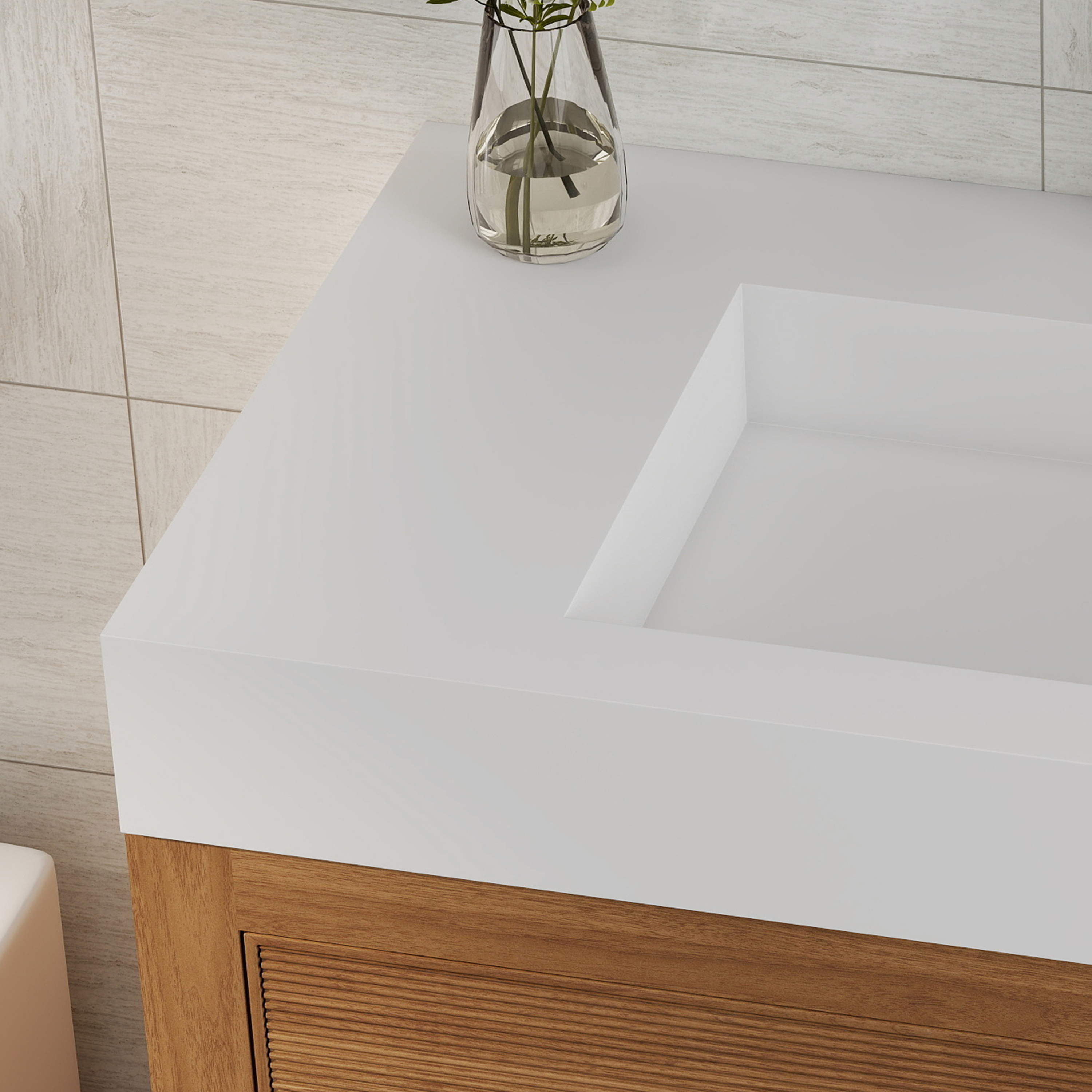 35" Solid Surface Wall Mounted Basin Sink in Matte White