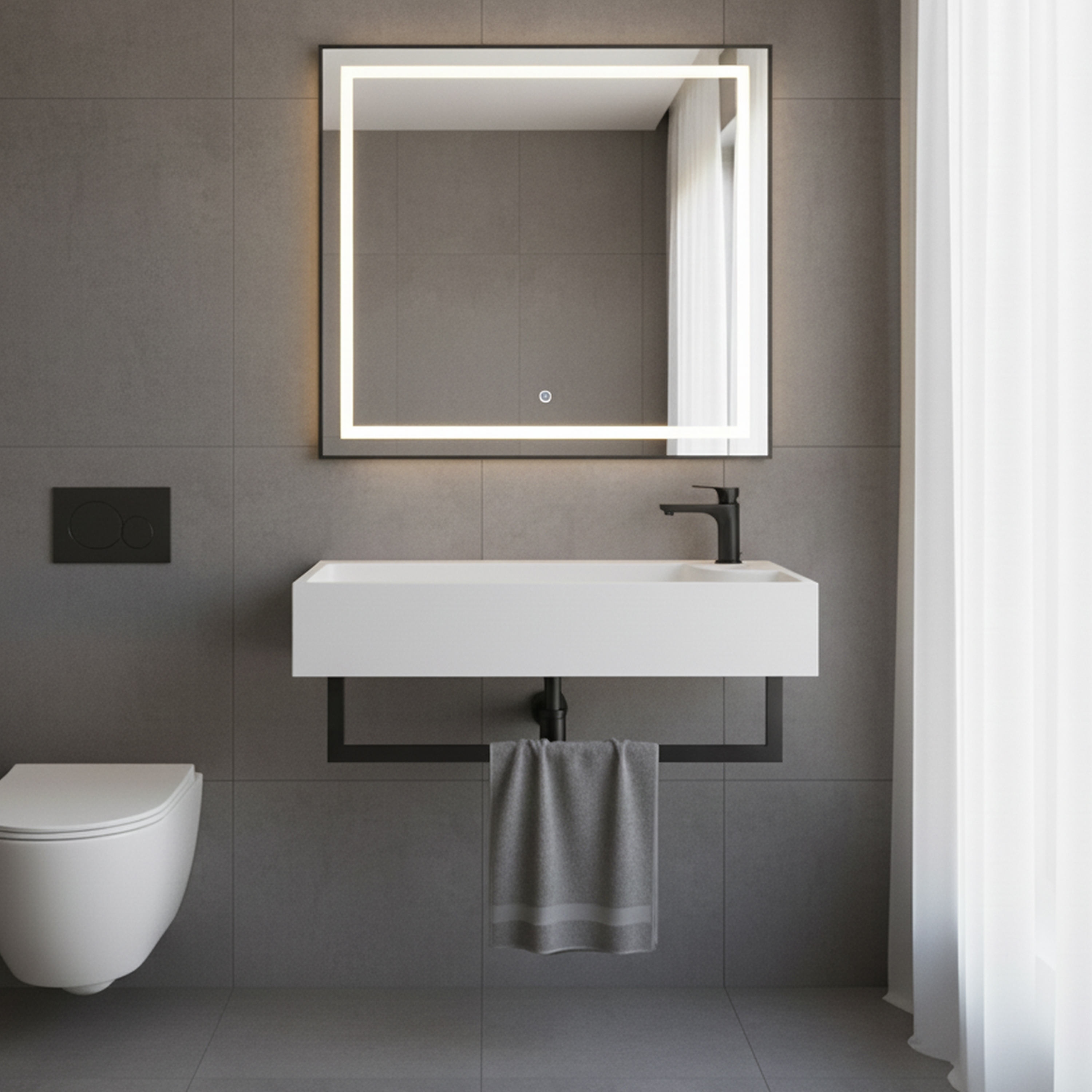 18" Wall-Mounted Solid Surface Basin Sink with Black Bracket