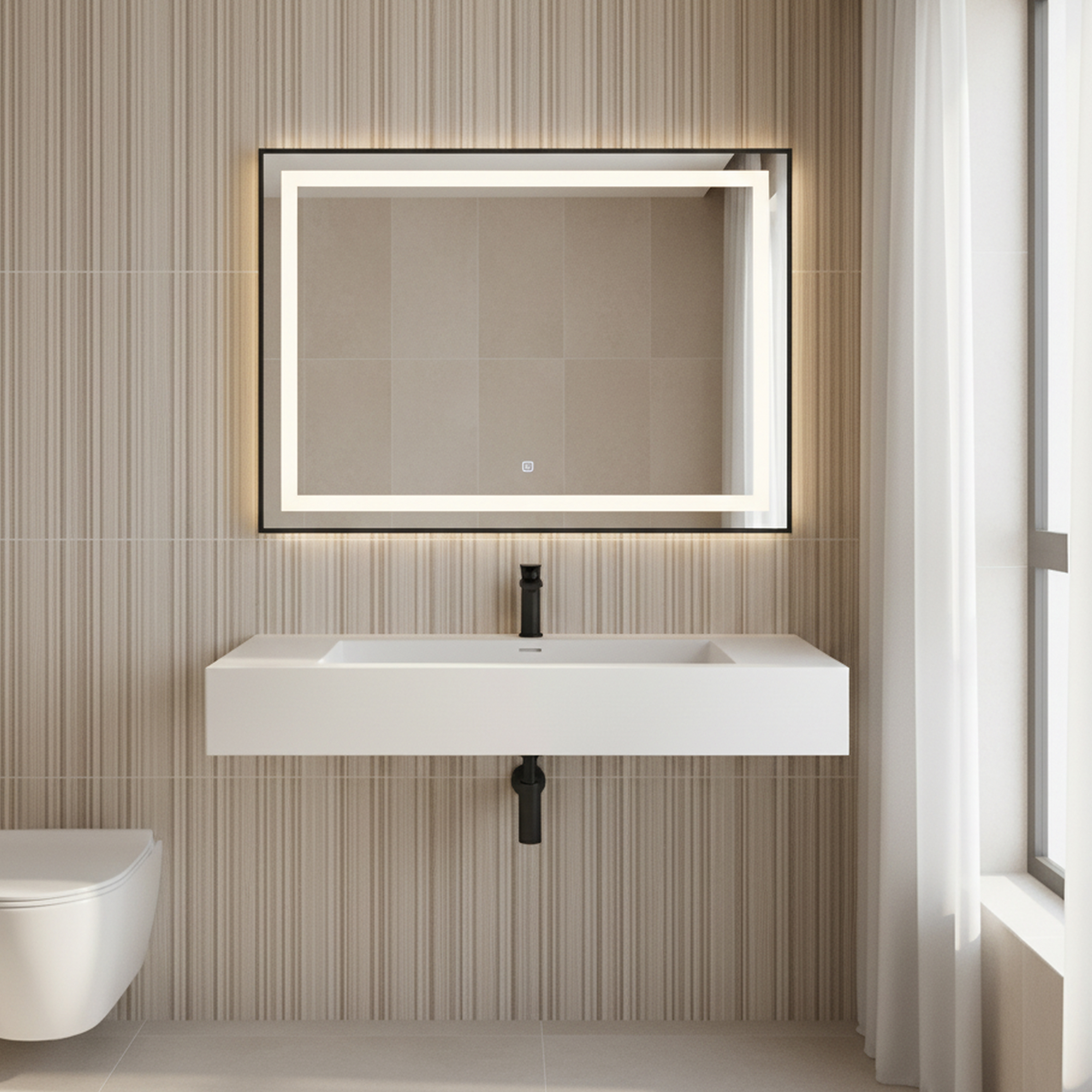 48" Solid Surface Wall-Mounted Basin Sink with Single Faucet Hole