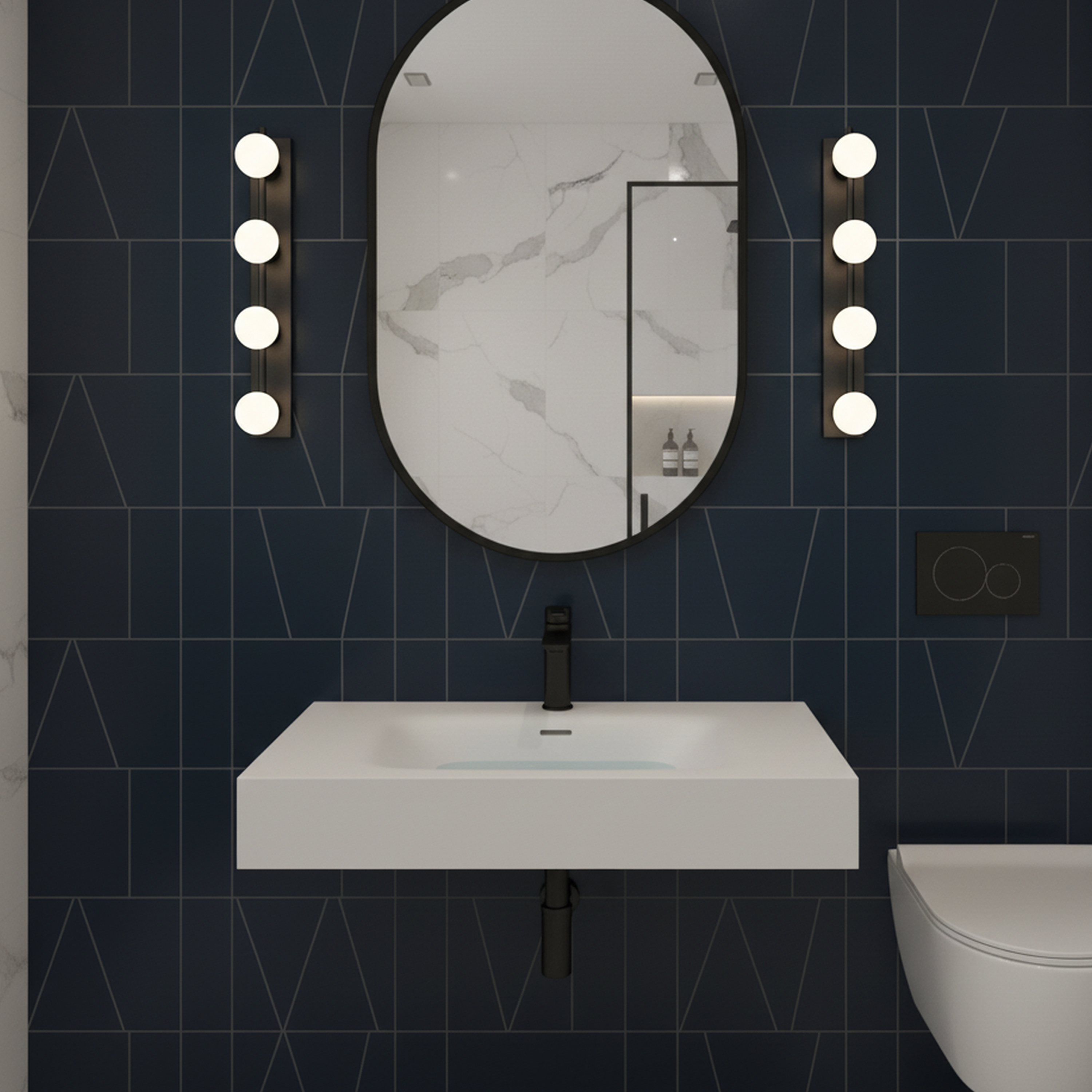 32" Solid Surface Wall-Mounted Basin Sink with Single Faucet Hole