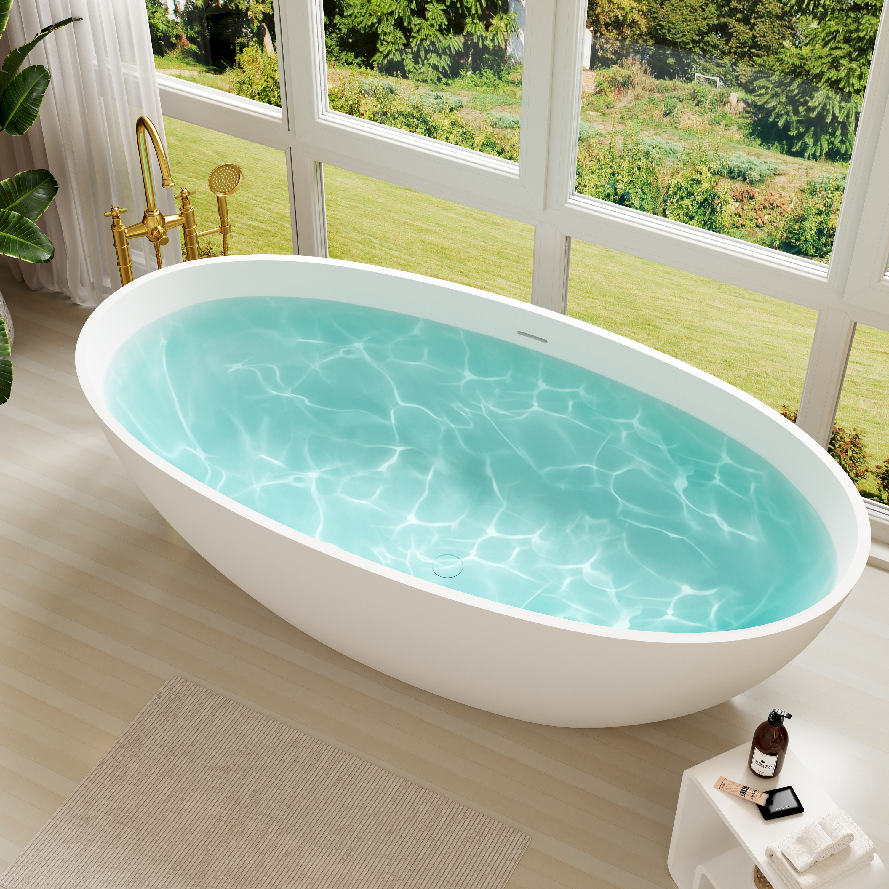 CasaSolid 55"/61"/65"/71" Solid Surface Matte White Freestanding Soaking Bath Tubs - Monaco