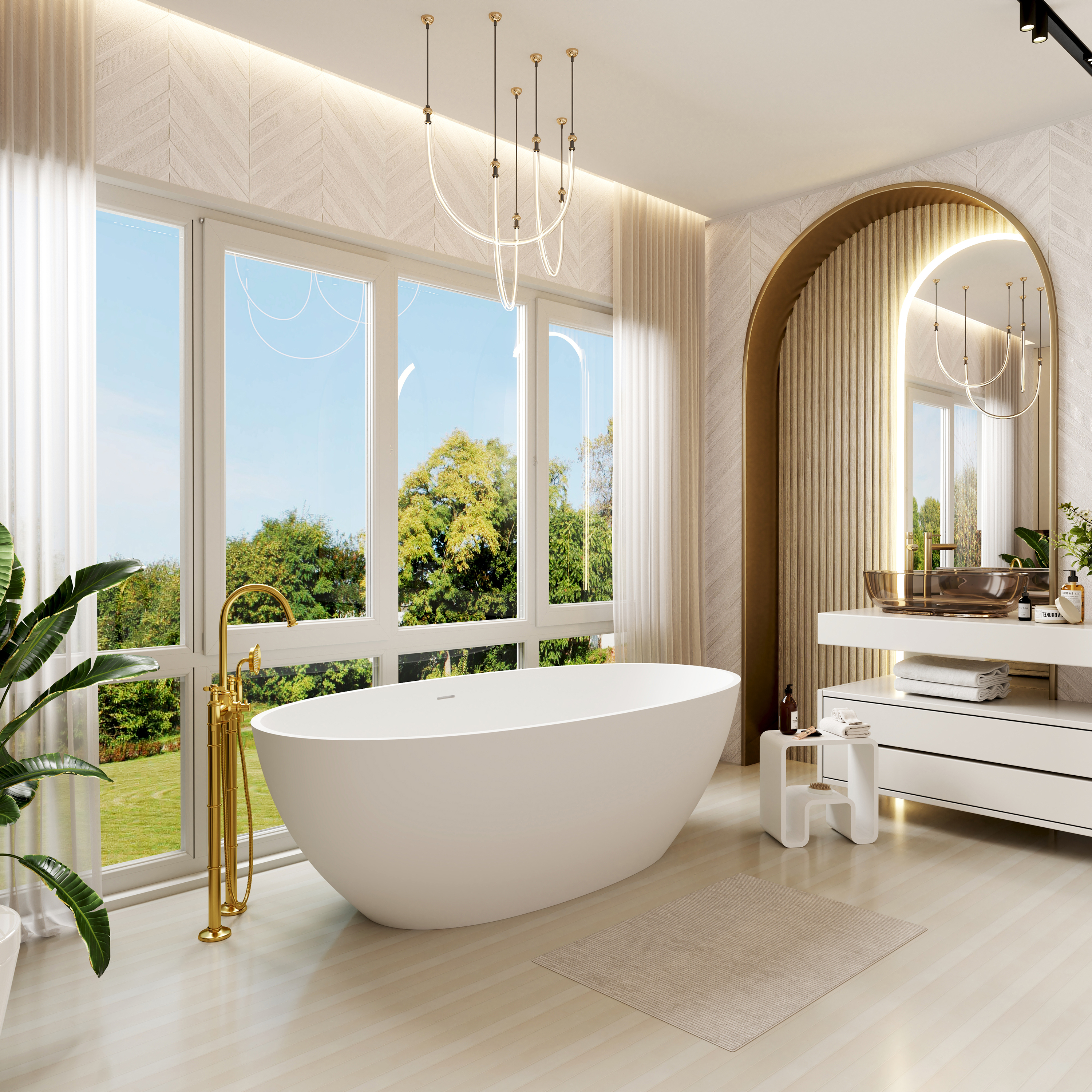 CasaSolid 55"/61"/65"/71" Solid Surface Matte White Freestanding Soaking Bath Tubs - Monaco