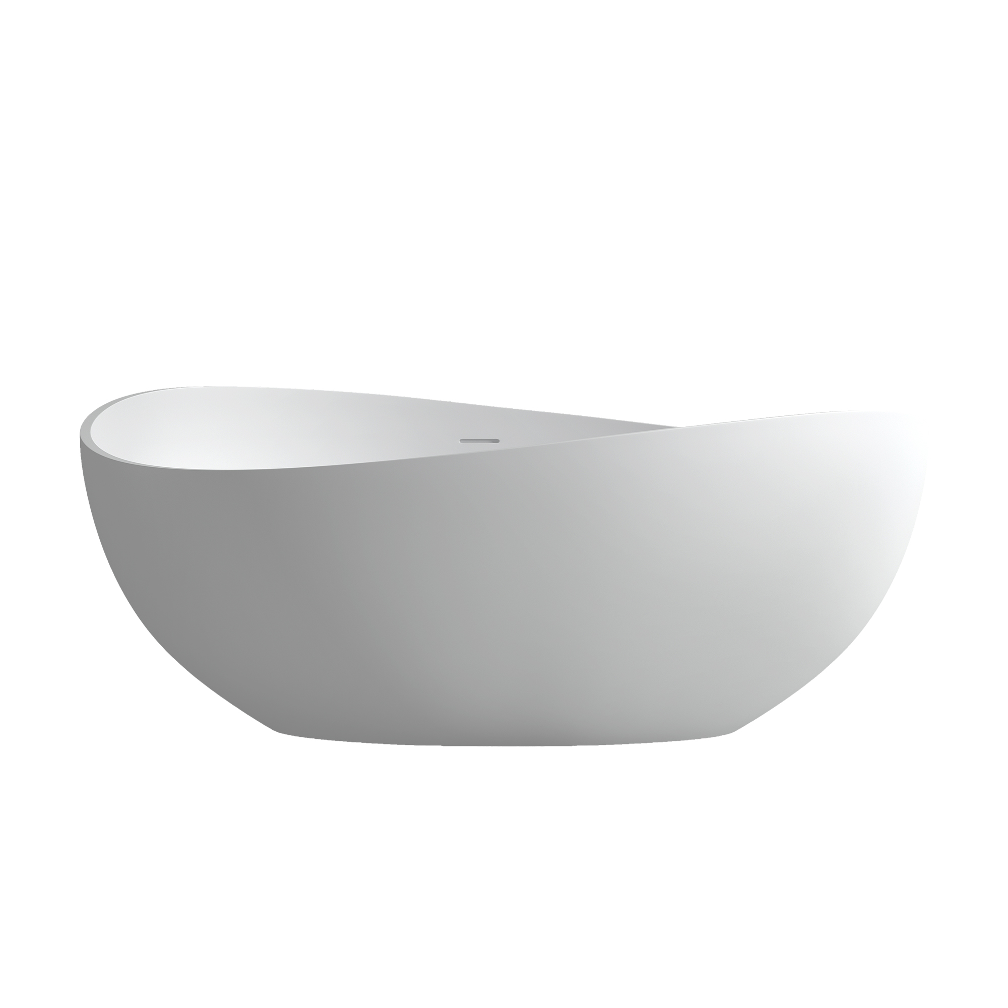 63" Matte White Solid Surface Stone Freestanding Soaking Tub with Wave-Edge Design
