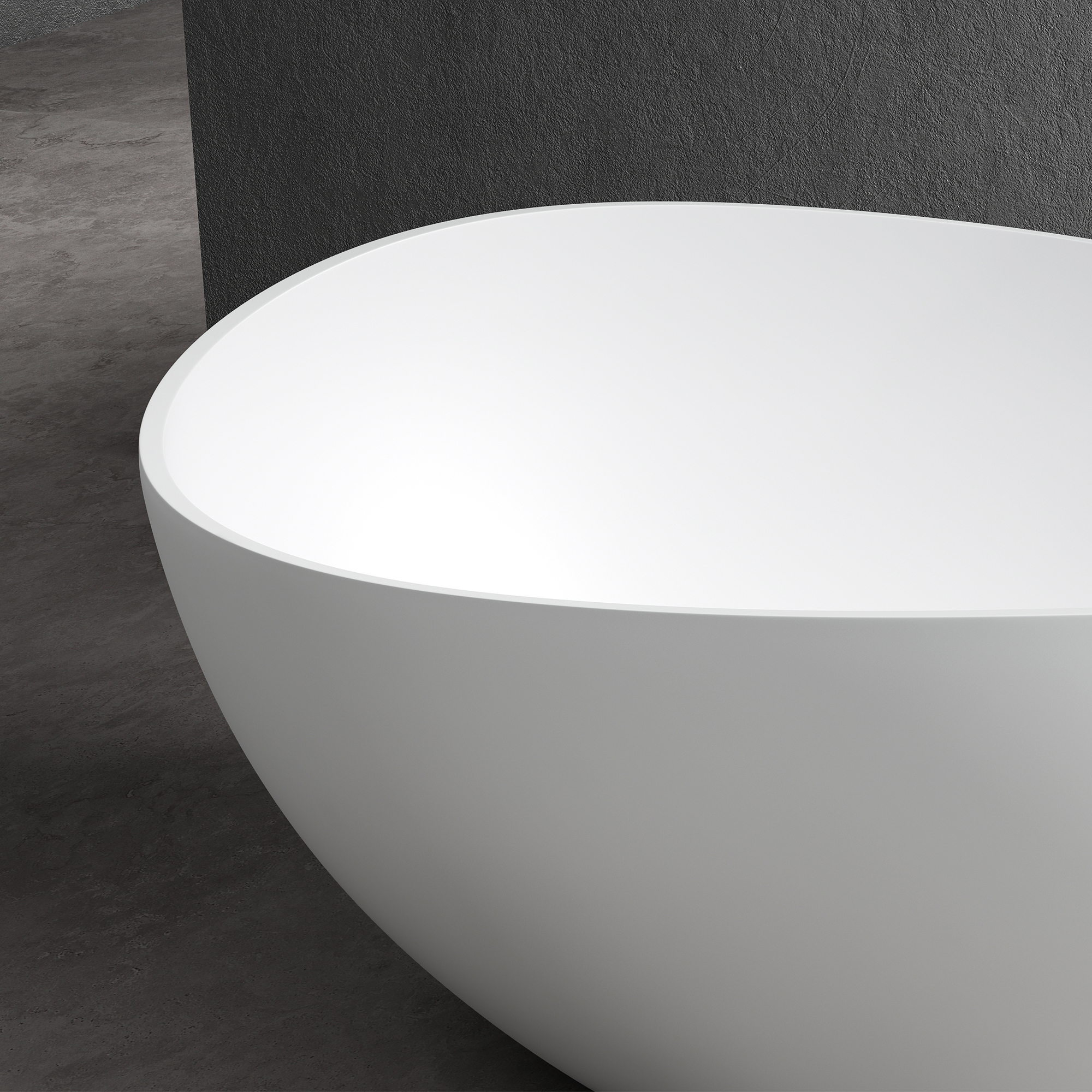 63" Matte White Solid Surface Stone Freestanding Soaking Tub with Wave-Edge Design