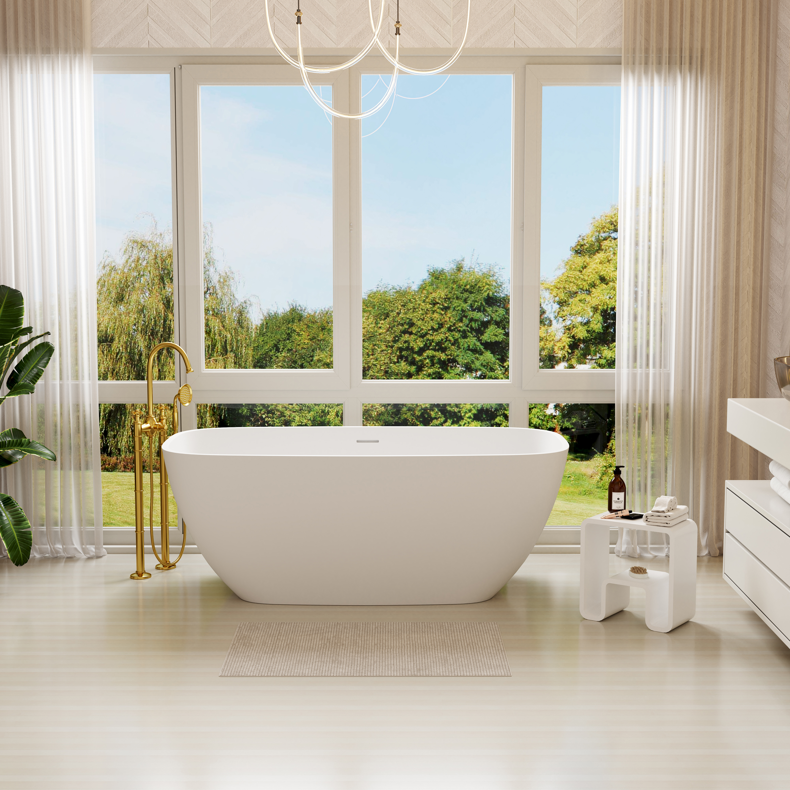CasaSolid 59"/67" Rectangular Solid Surface Freestanding Tub Designed for Bath Installations - Gridley
