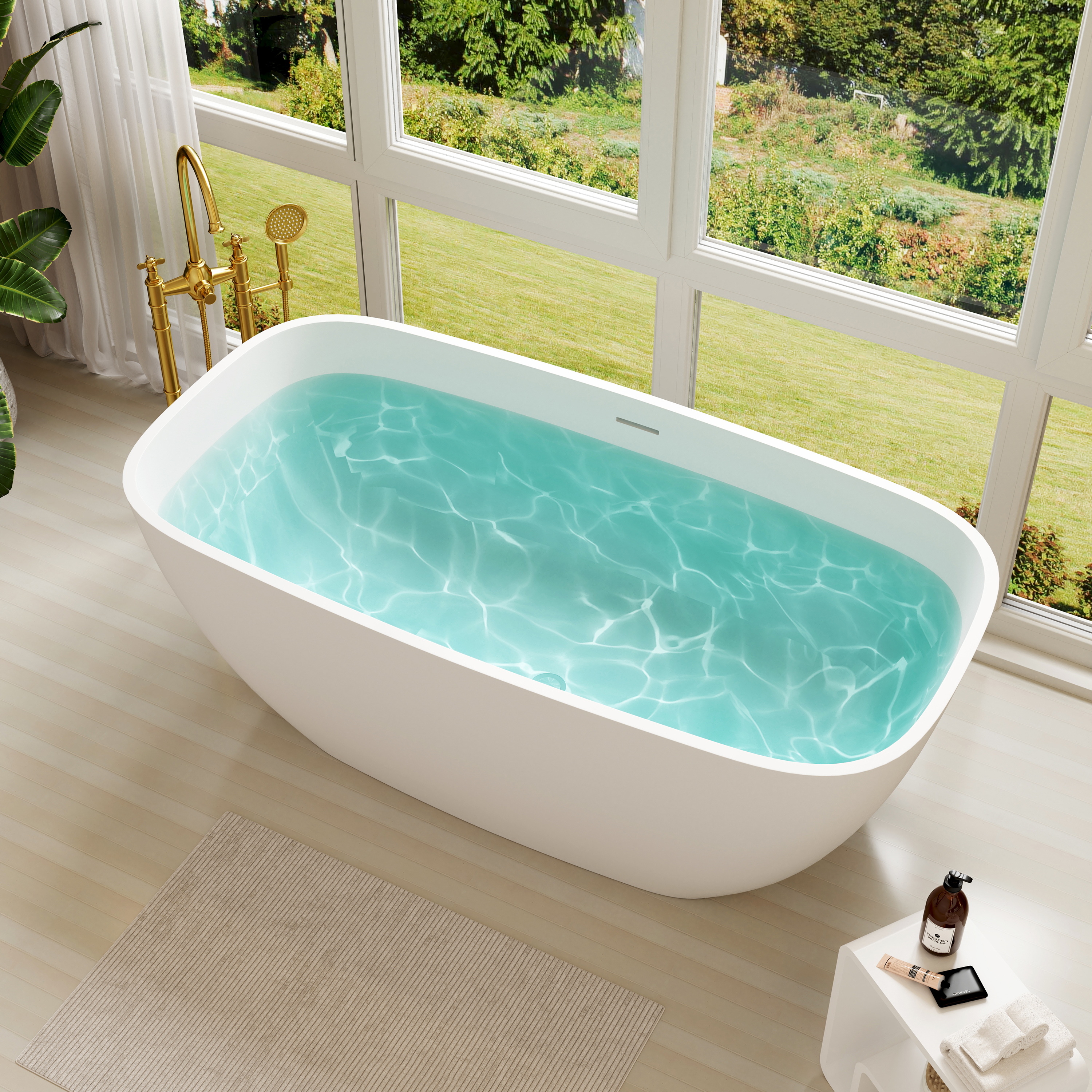 CasaSolid 59"/67" Rectangular Solid Surface Freestanding Tub Designed for Bath Installations - Gridley