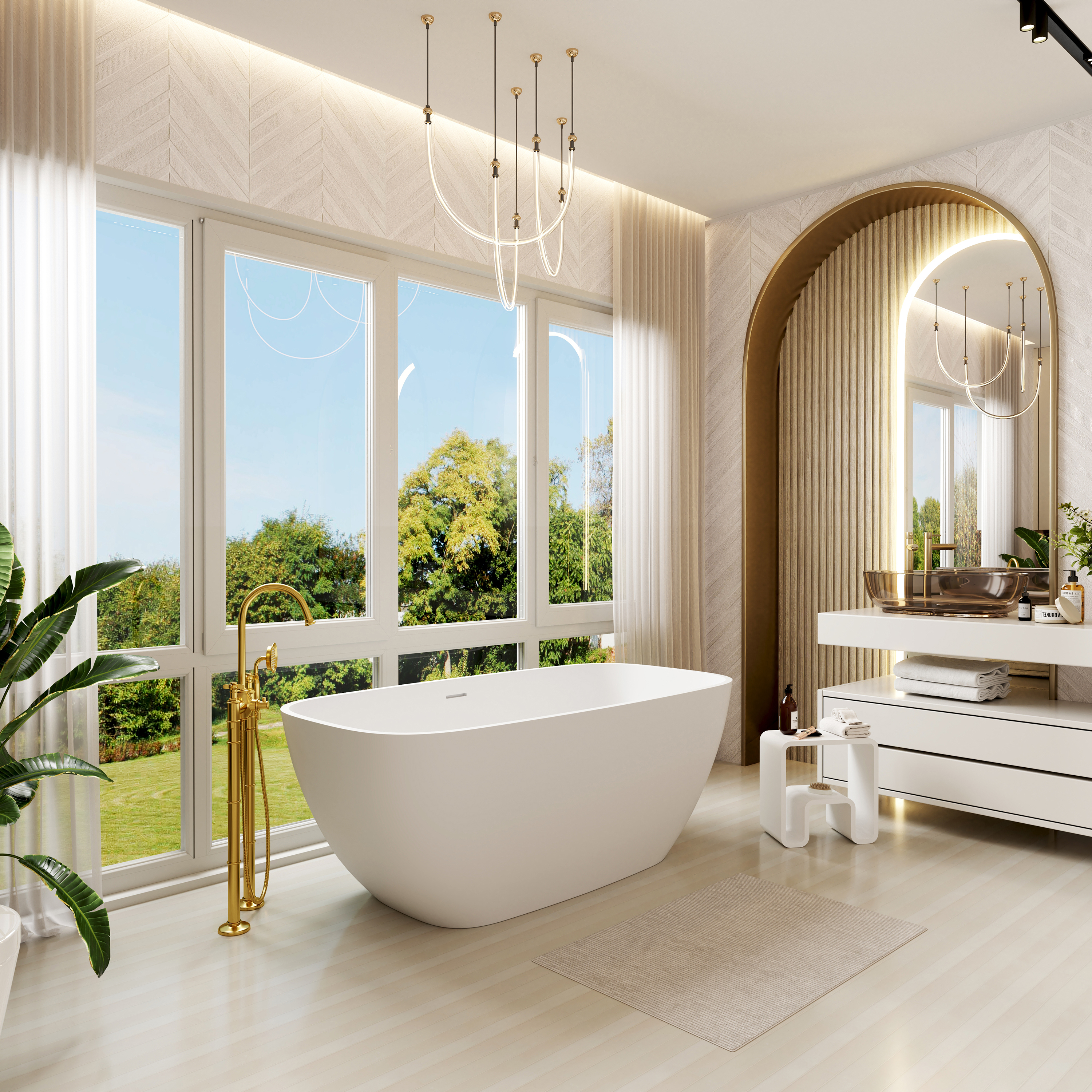 CasaSolid 59"/67" Rectangular Solid Surface Freestanding Tub Designed for Bath Installations - Gridley