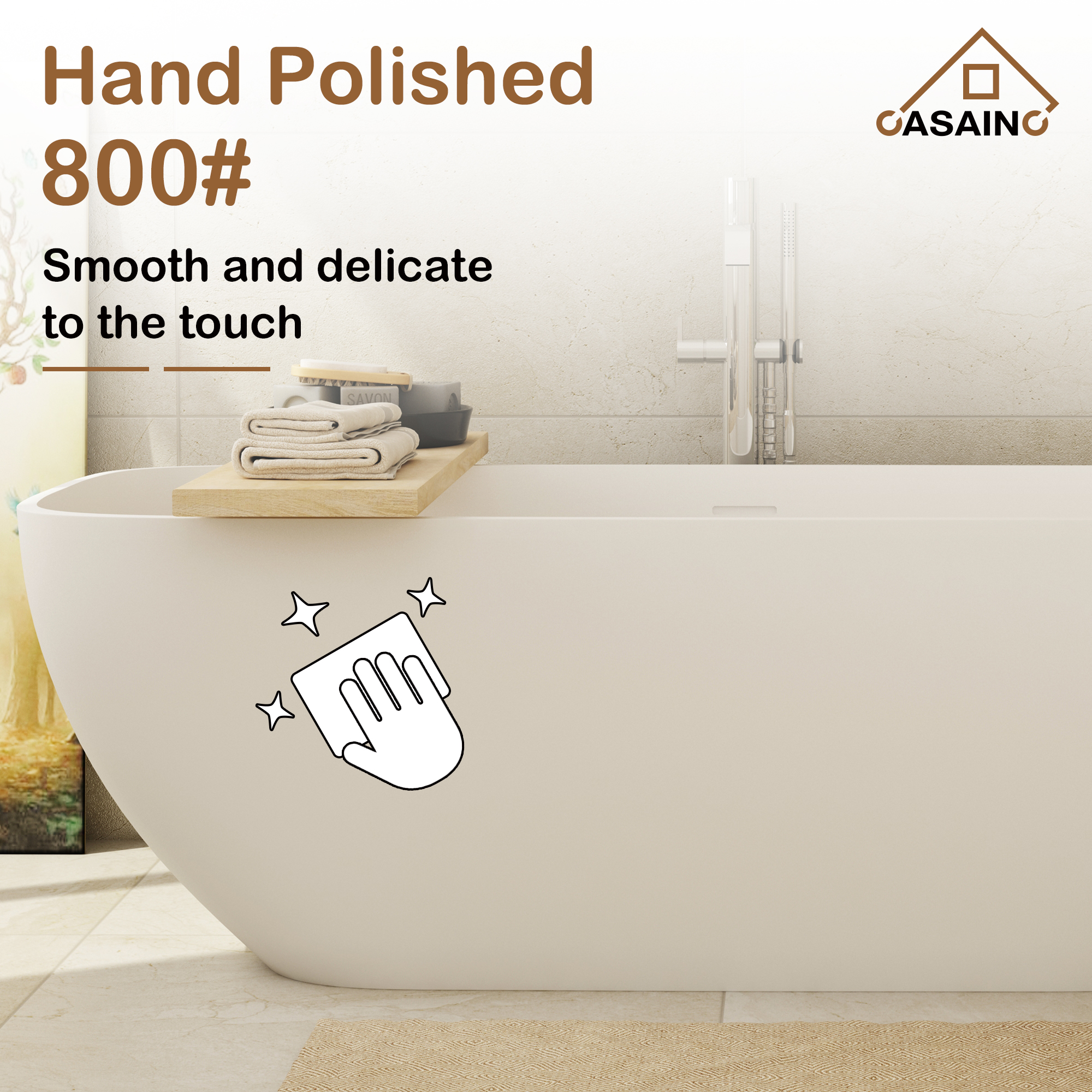 67" Solid Surface Freestanding Bathtub, Stone Resin Freestanding Tubs with Overflow and Drain, Matte White