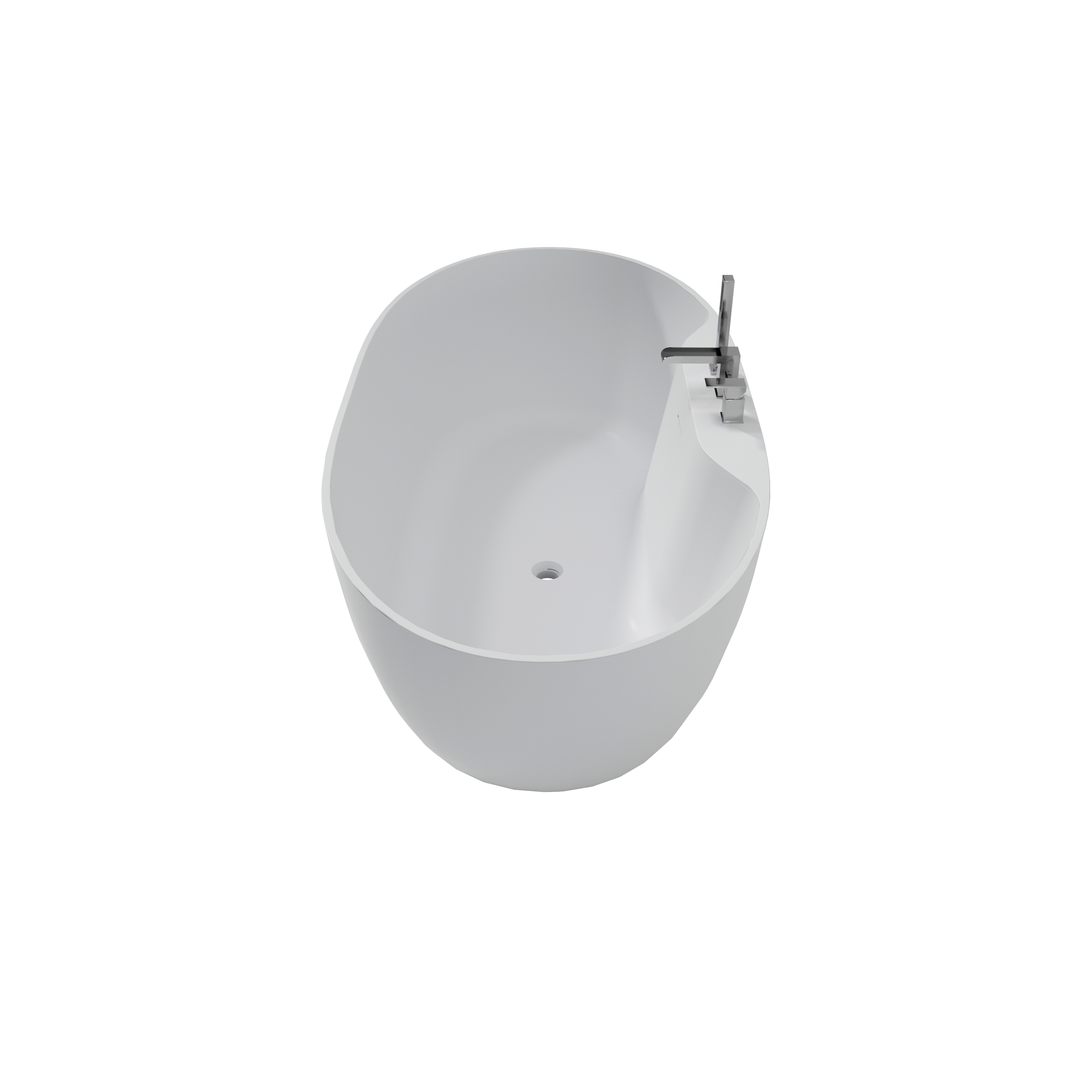 63" Matte White Solid Surface Freestanding Soaking Bathtub with Deck-Mount Faucet Set