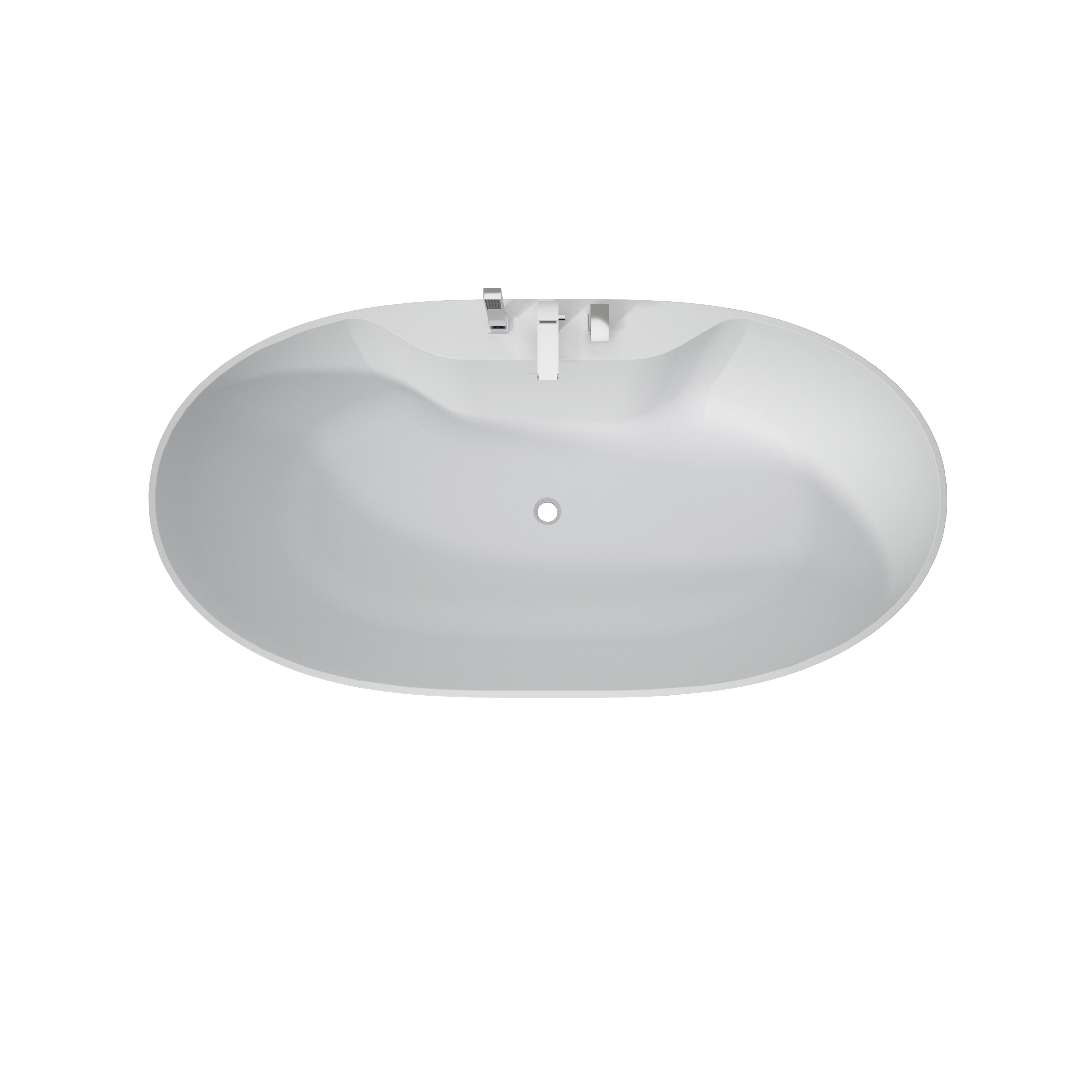 63" Matte White Solid Surface Freestanding Soaking Bathtub with Deck-Mount Faucet Set