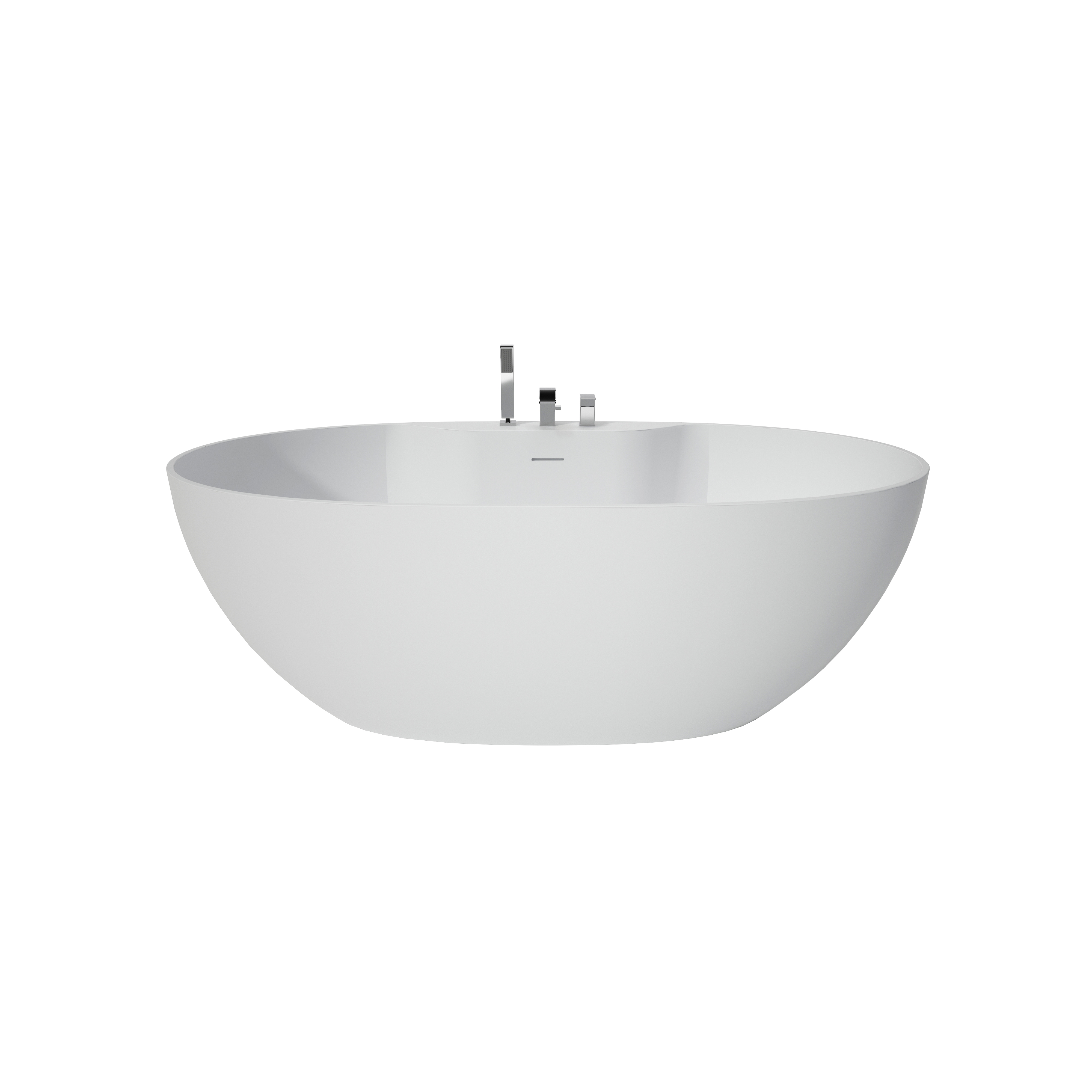 63" Matte White Solid Surface Freestanding Soaking Bathtub with Deck-Mount Faucet Set