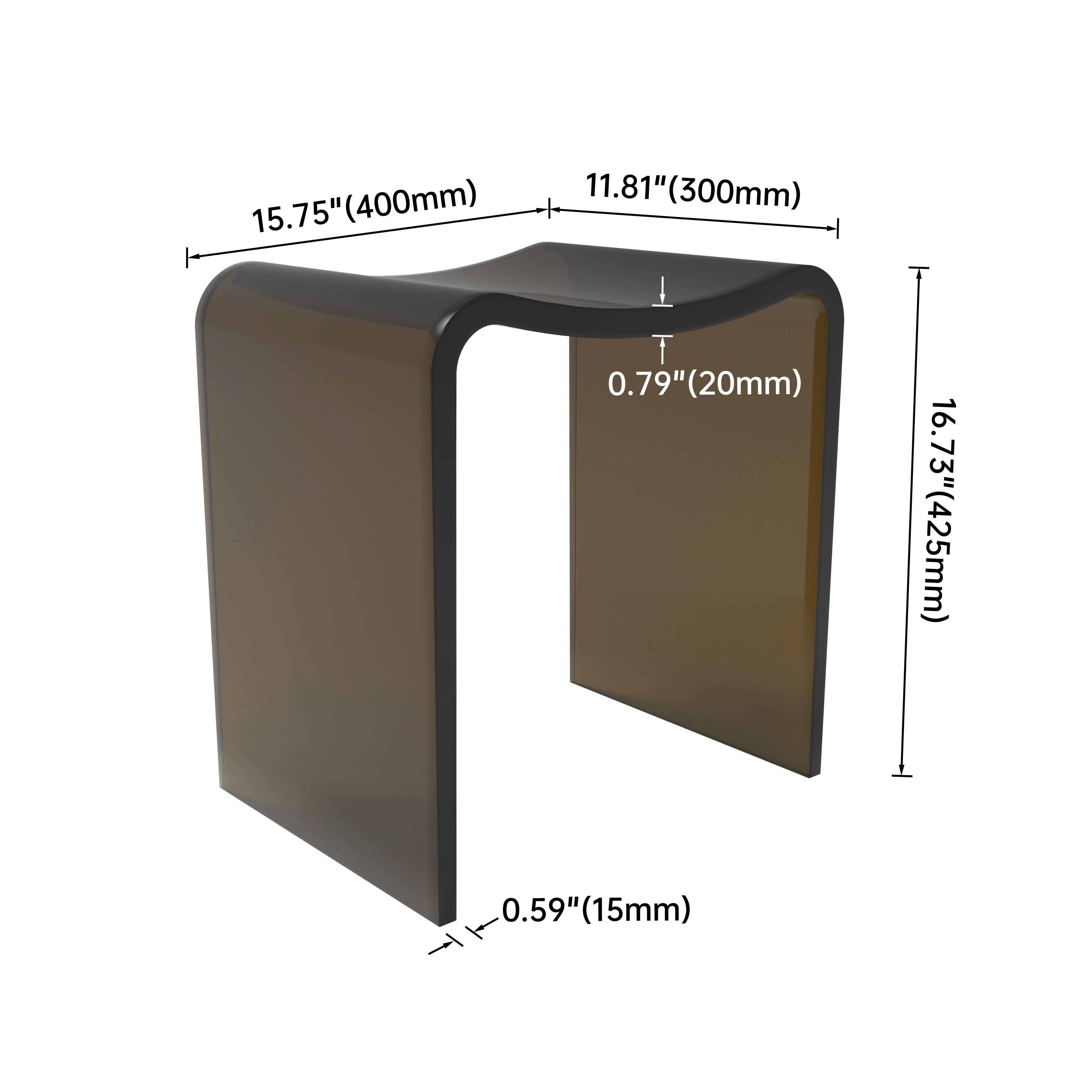 Resin Stone Freestanding Shower Stool with Gently Curved Seat