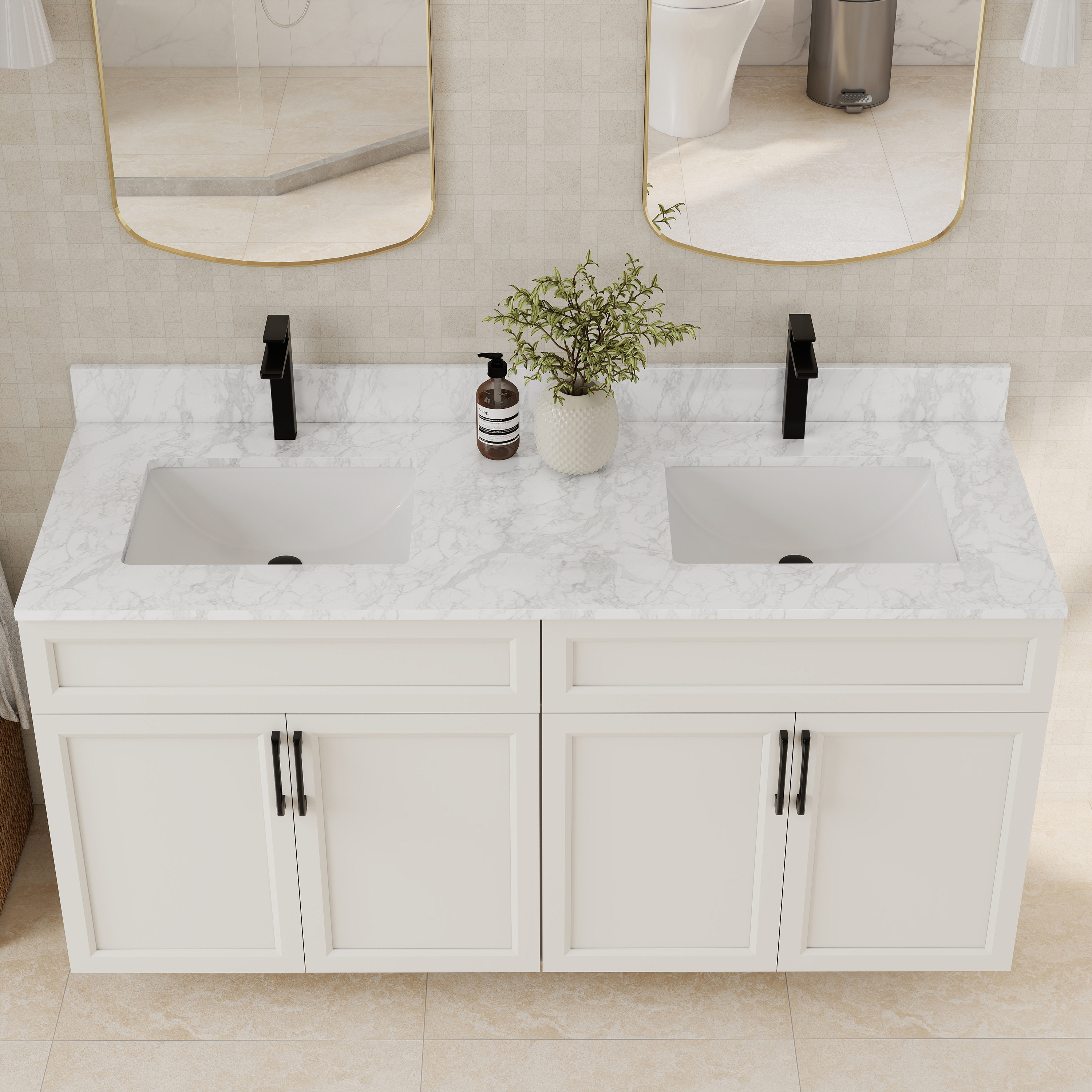 60" Bathroom Vanity Top with Double Sinks and Backsplash