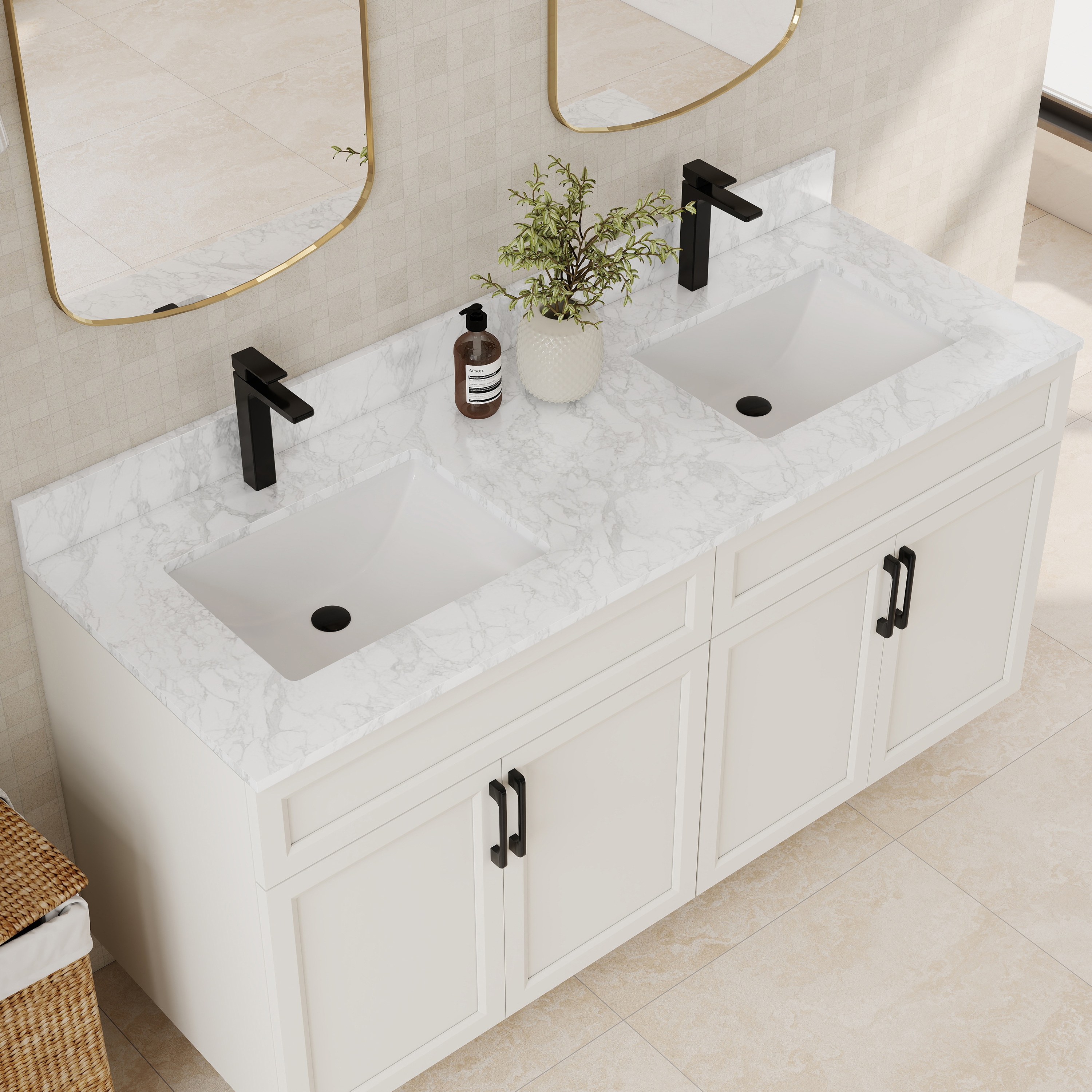 60" Bathroom Vanity Top with Double Sinks and Backsplash