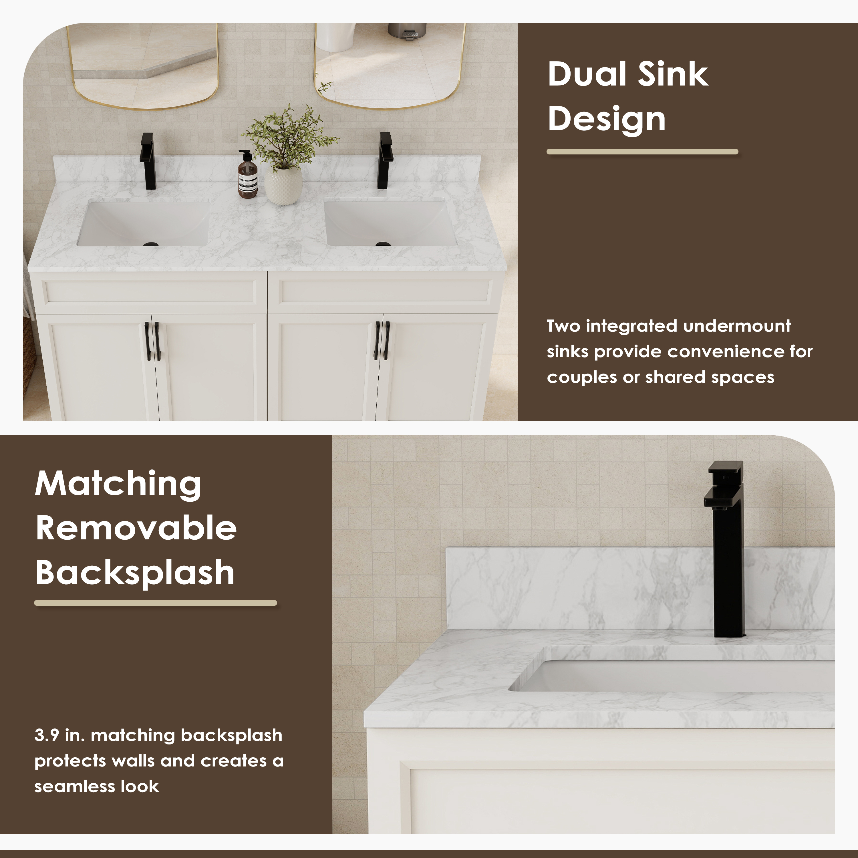 60" Bathroom Vanity Top with Double Sinks and Backsplash