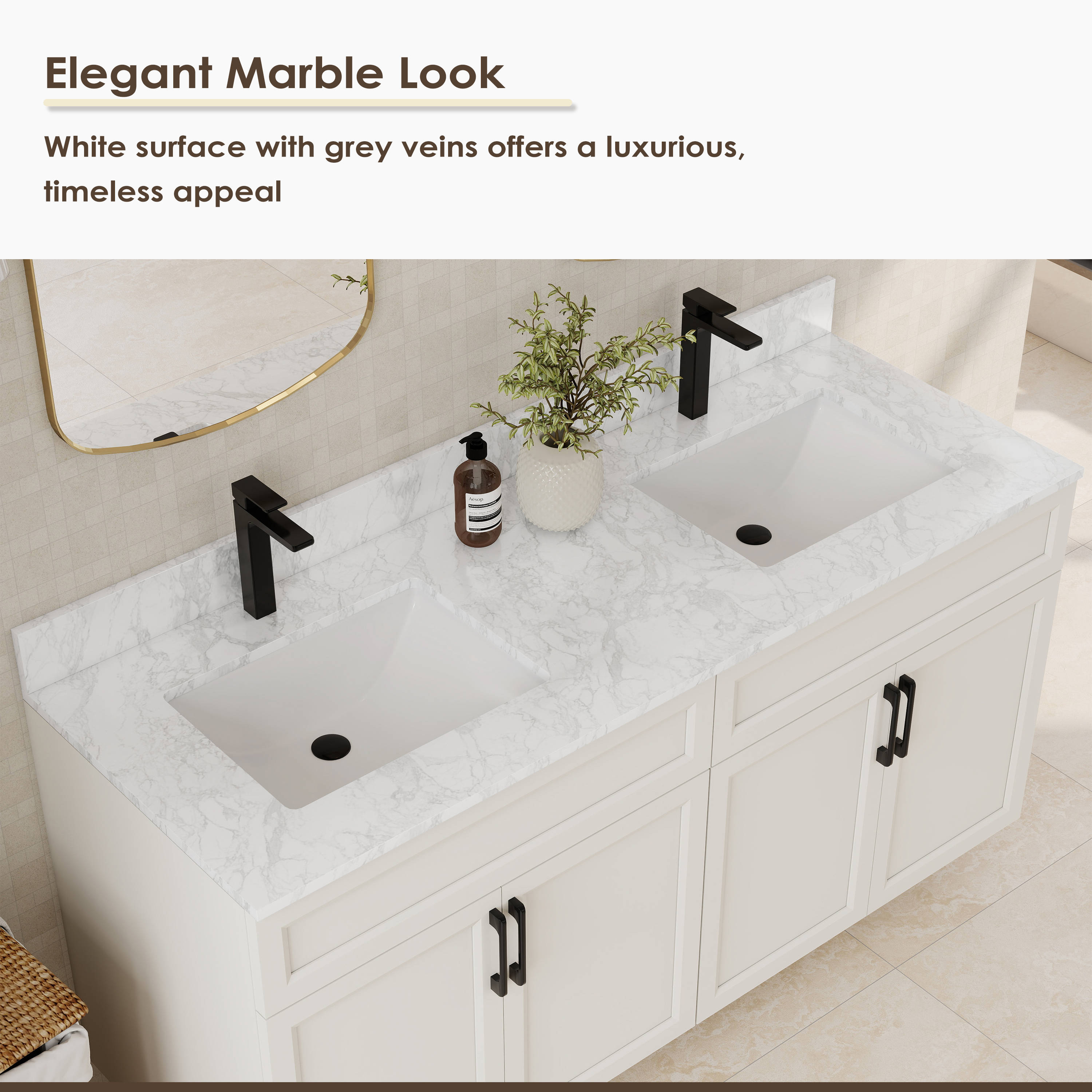 60" Bathroom Vanity Top with Double Sinks and Backsplash