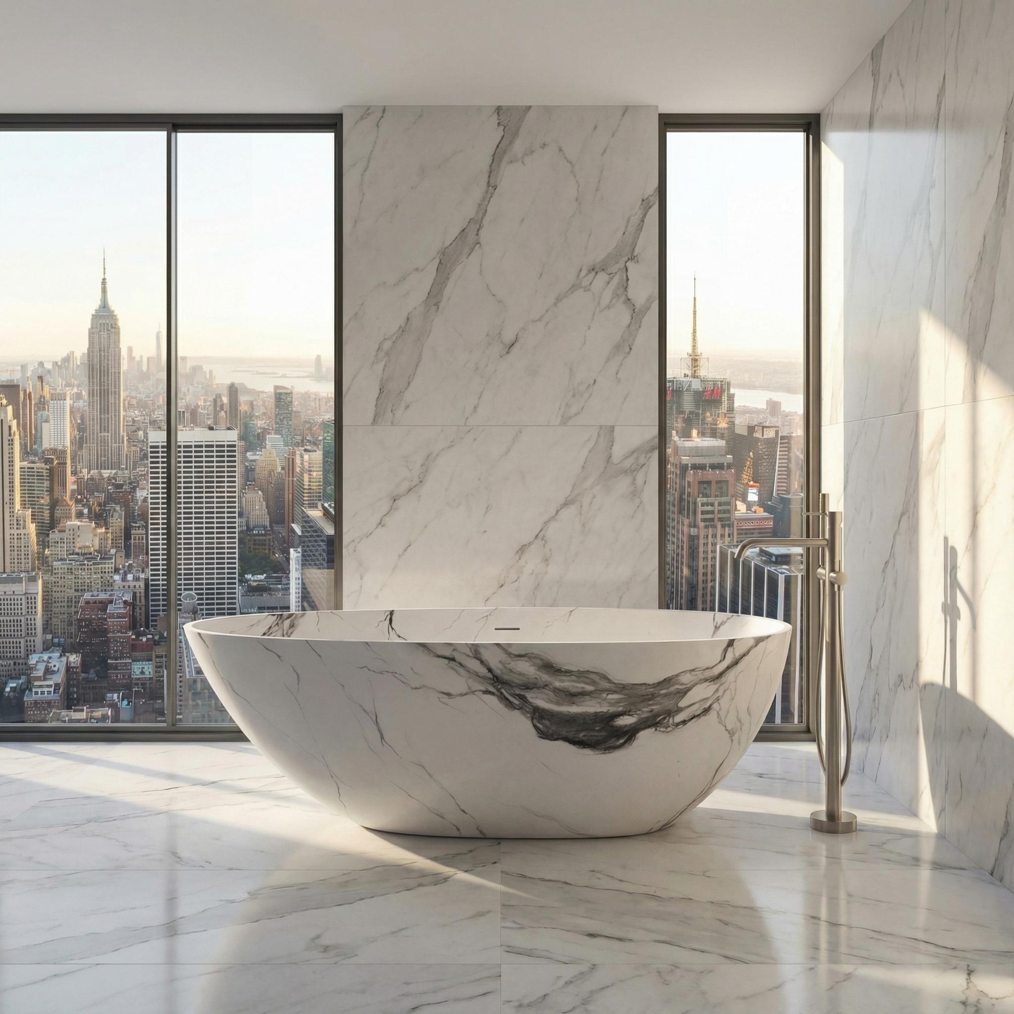 59" Egg-Shaped Solid Surface Freestanding Bathtub with Spa-Like Comfort