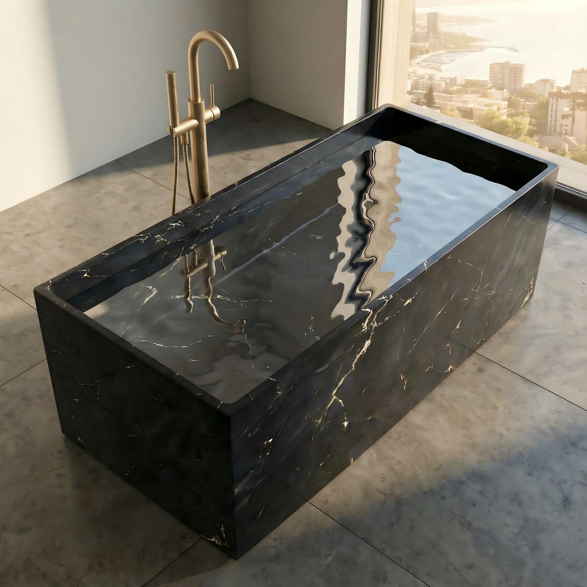 67" Rectangular Solid Surface Freestanding Bathtub with Square Silhouette