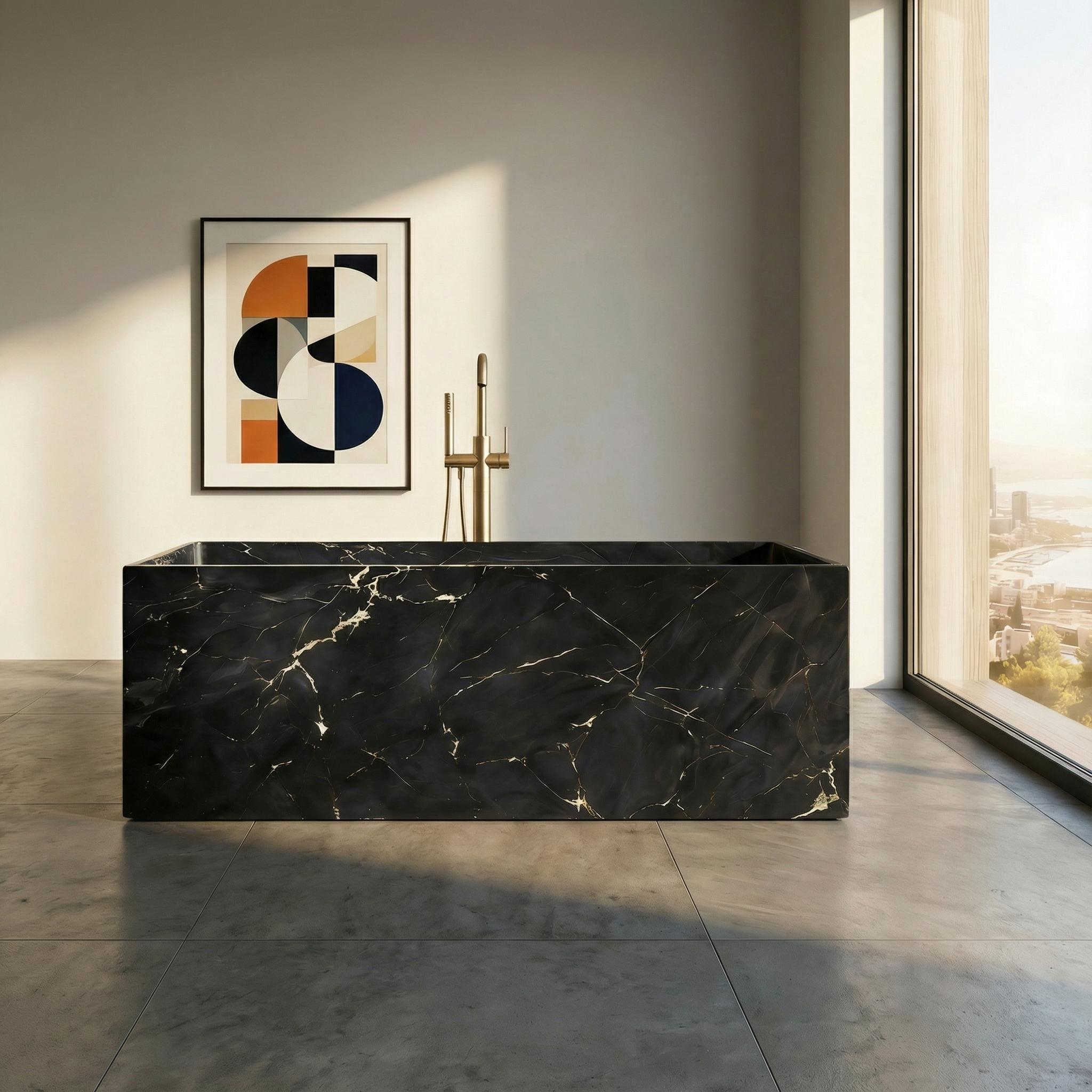 67" Rectangular Solid Surface Freestanding Bathtub with Square Silhouette