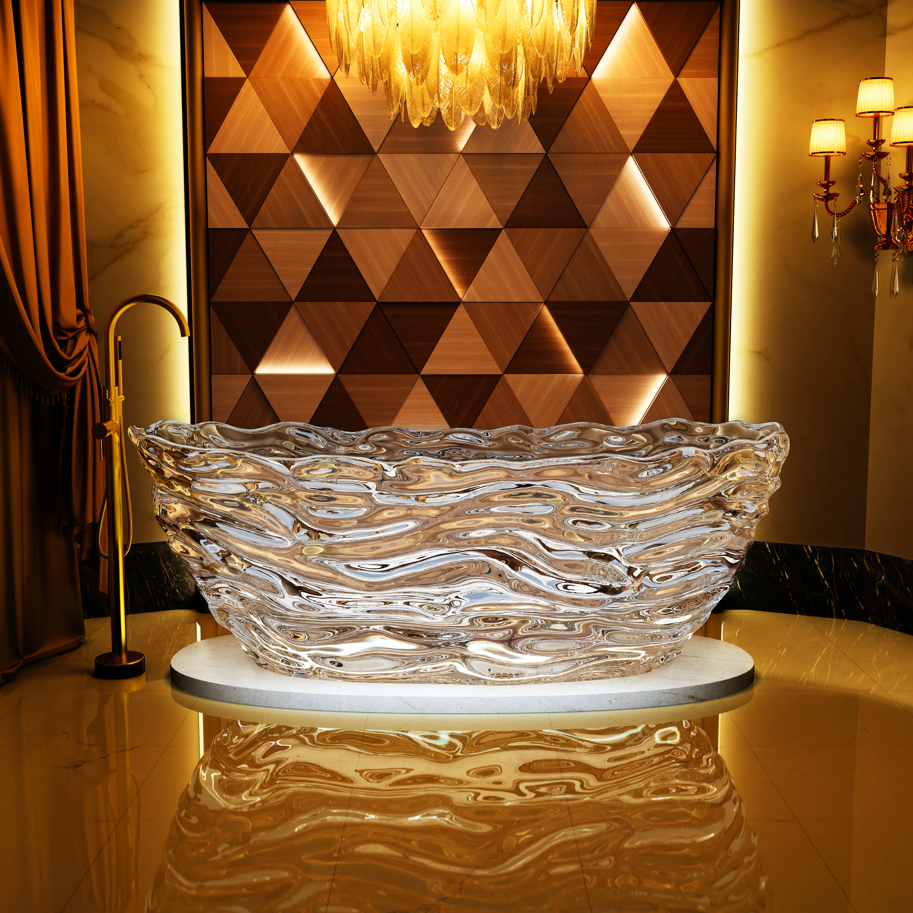 69" Sculptural Transparent Resin Freestanding Soaking Bathtub 