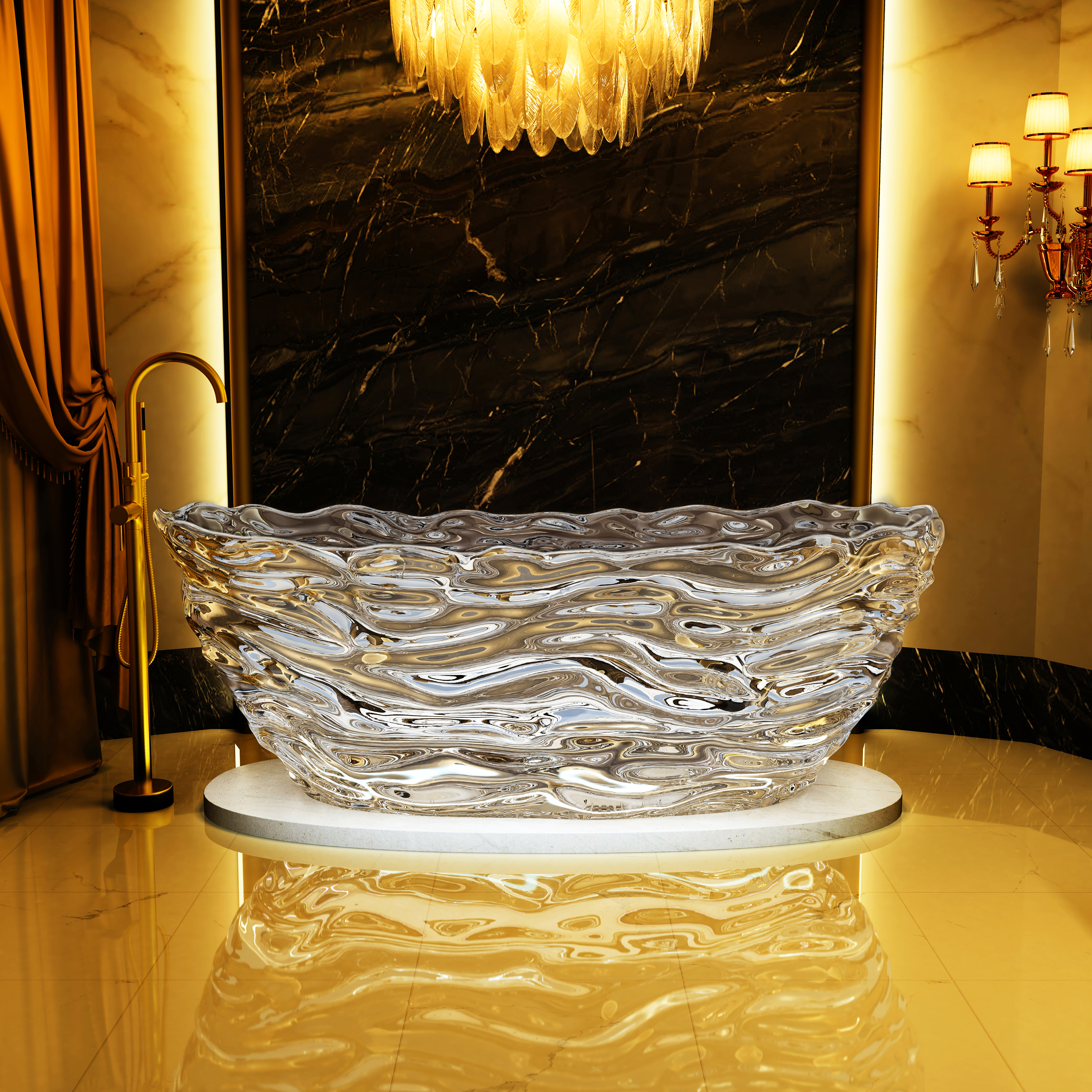 69" Sculptural Transparent Resin Freestanding Soaking Bathtub 