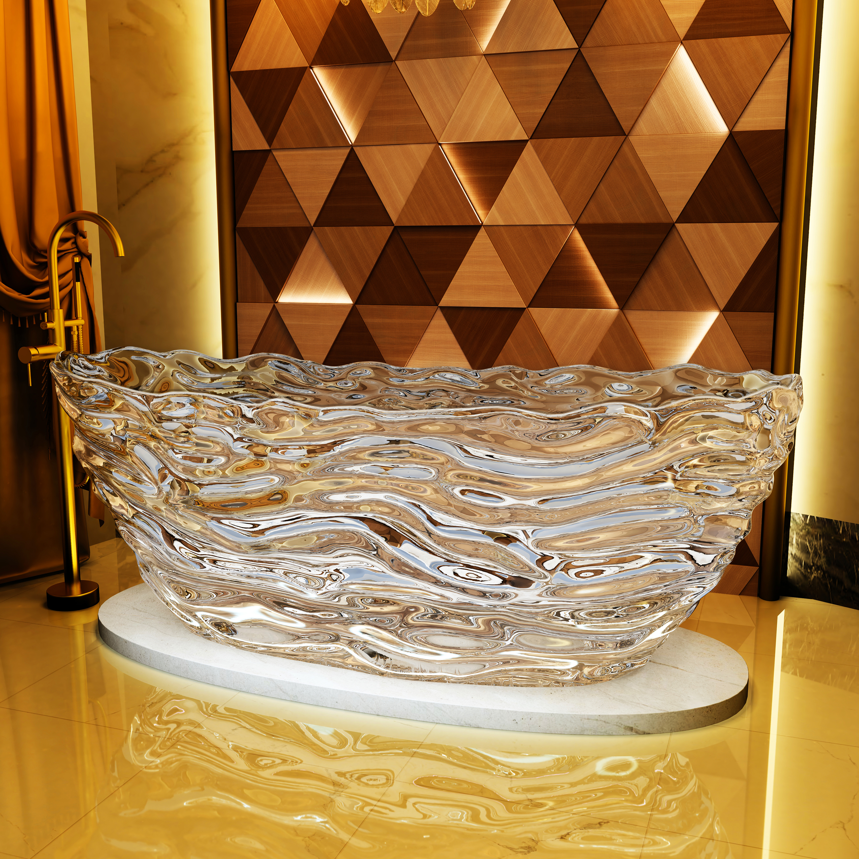 69" Sculptural Transparent Resin Freestanding Soaking Bathtub 