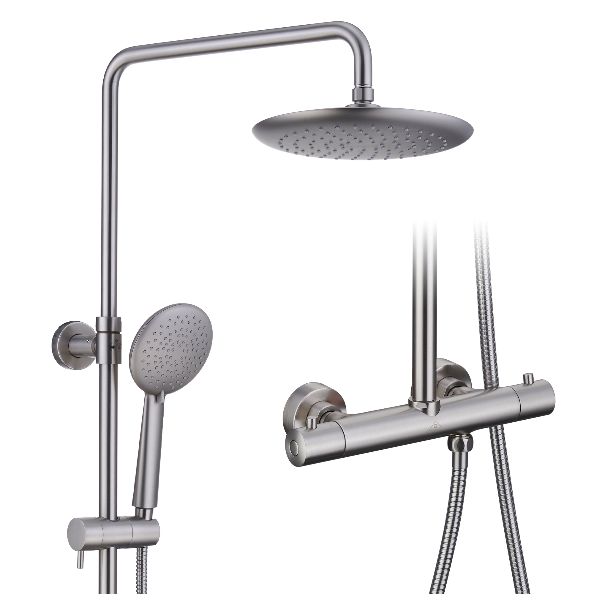 9.5" Thermostatic Rain Shower Faucet with Slide Bar and Hand Shower