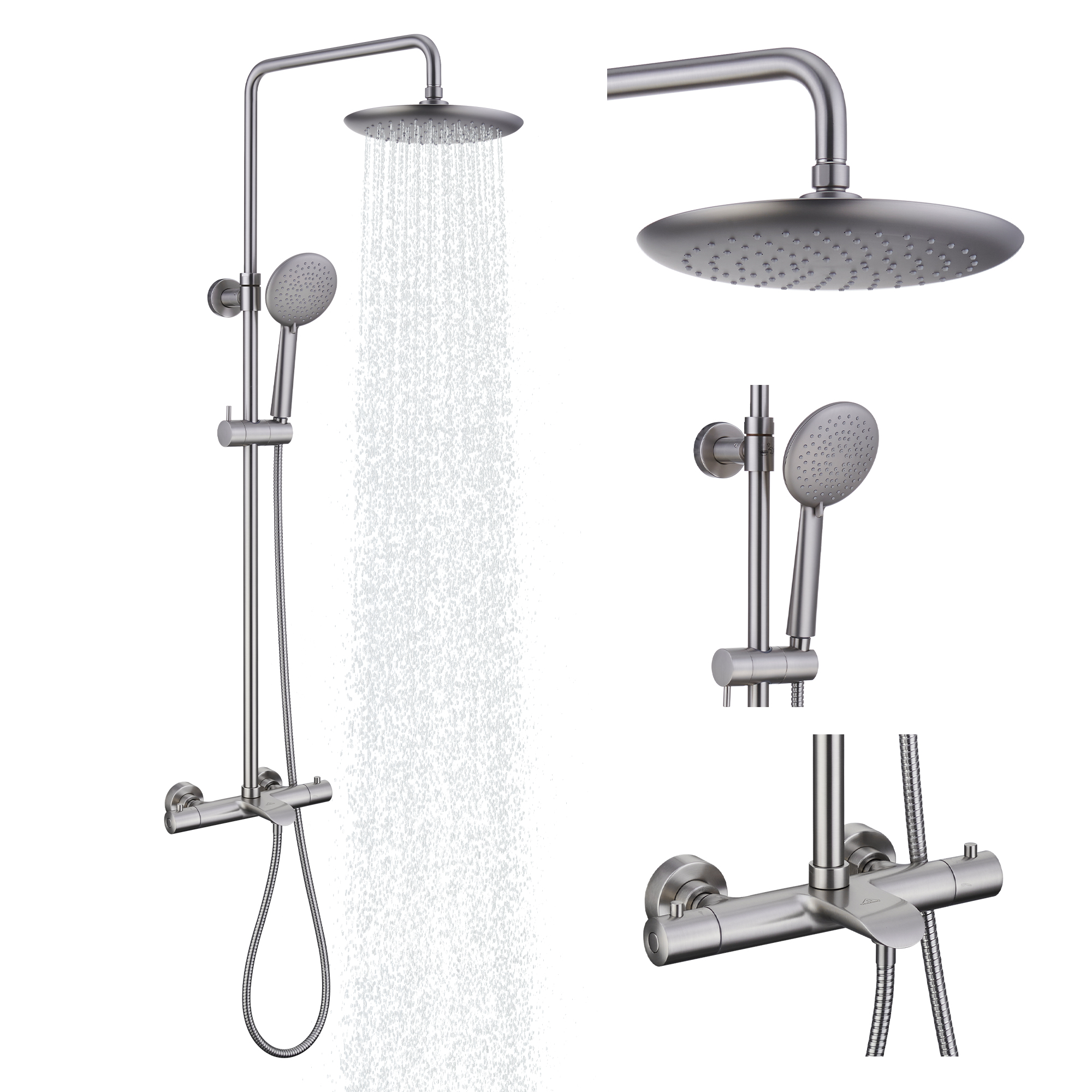 9" Thermostatic Exposed Shower System with Slide Bar & Hand Shower