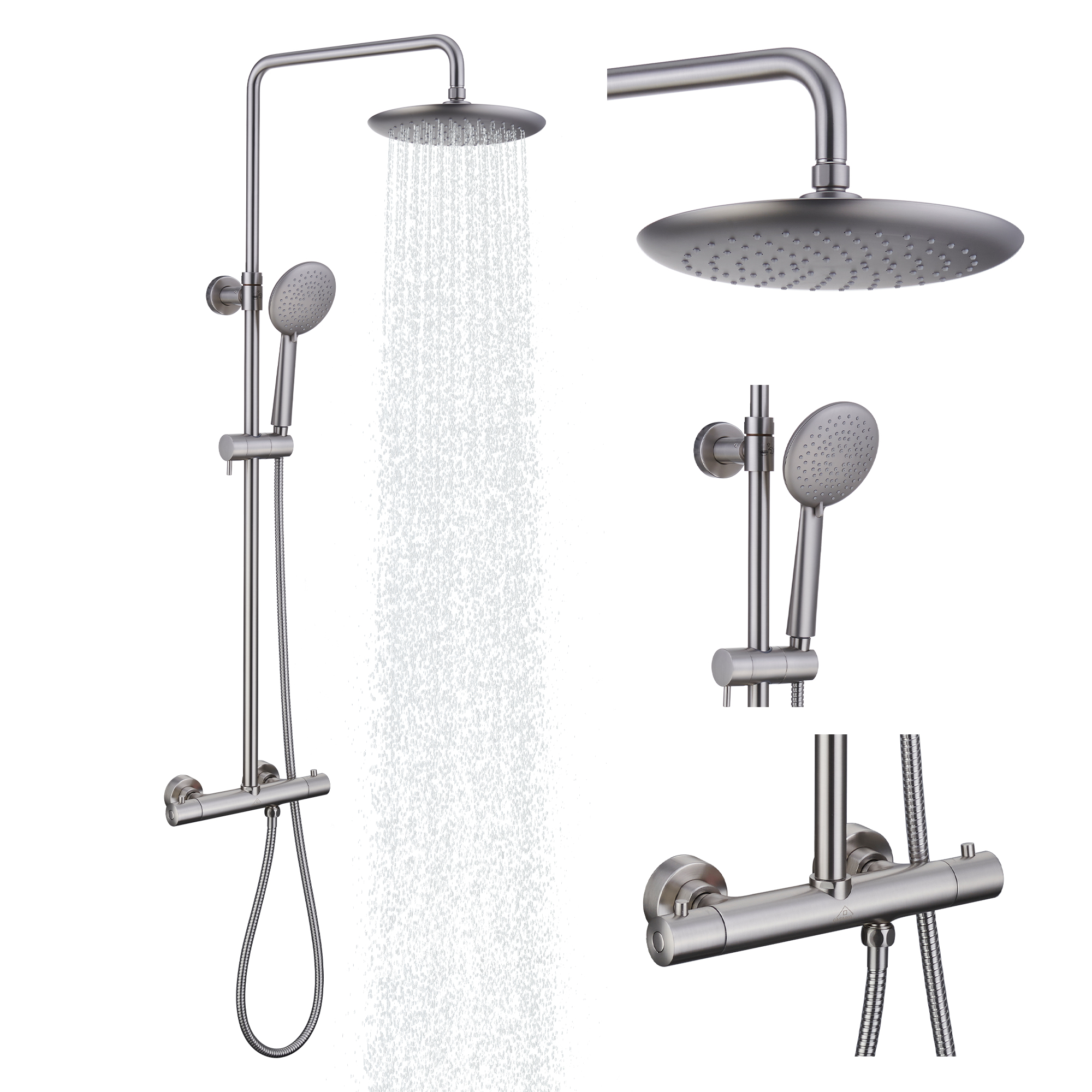 9.5" Thermostatic Rain Shower Faucet with Slide Bar and Hand Shower