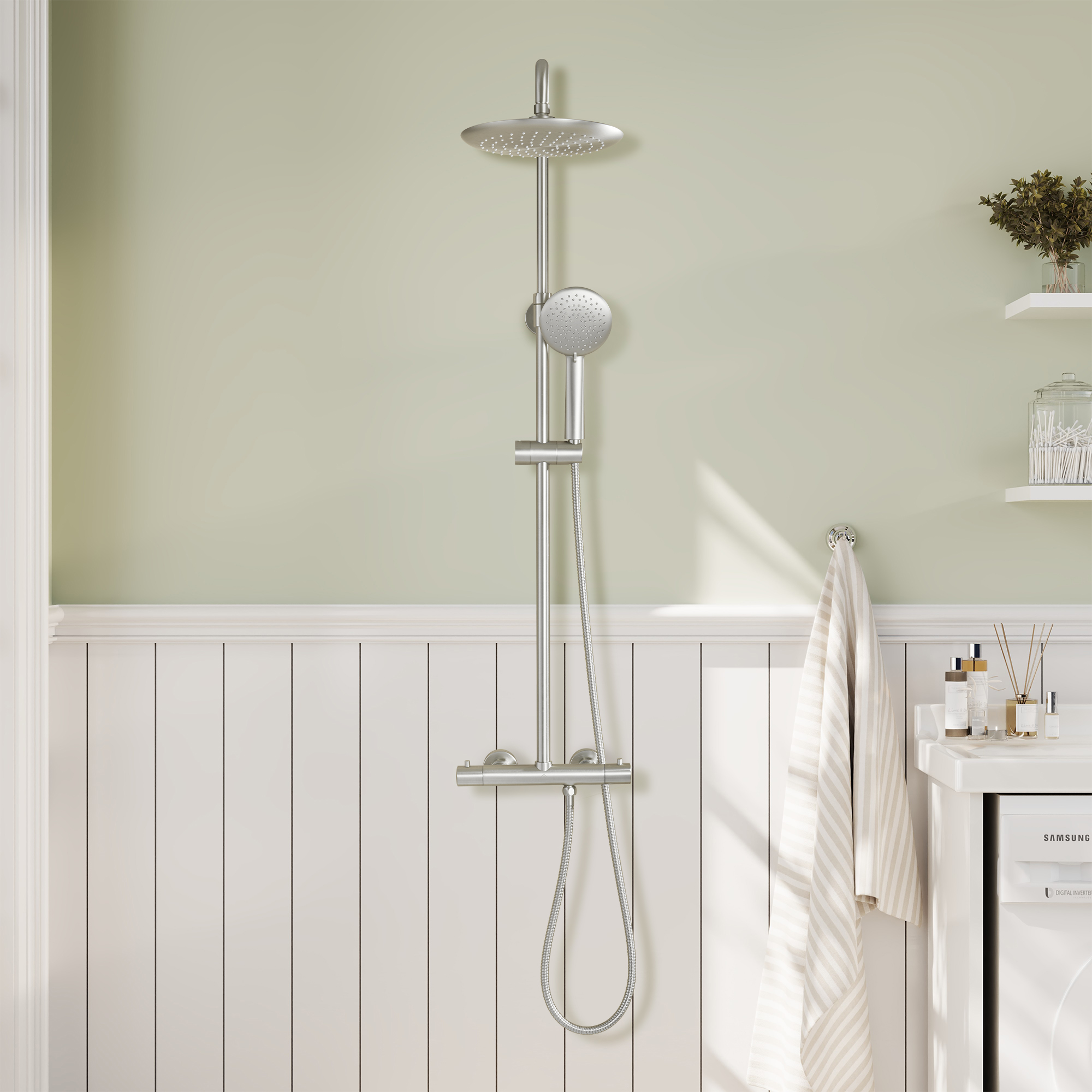 9.5" Thermostatic Rain Shower Faucet with Slide Bar and Hand Shower