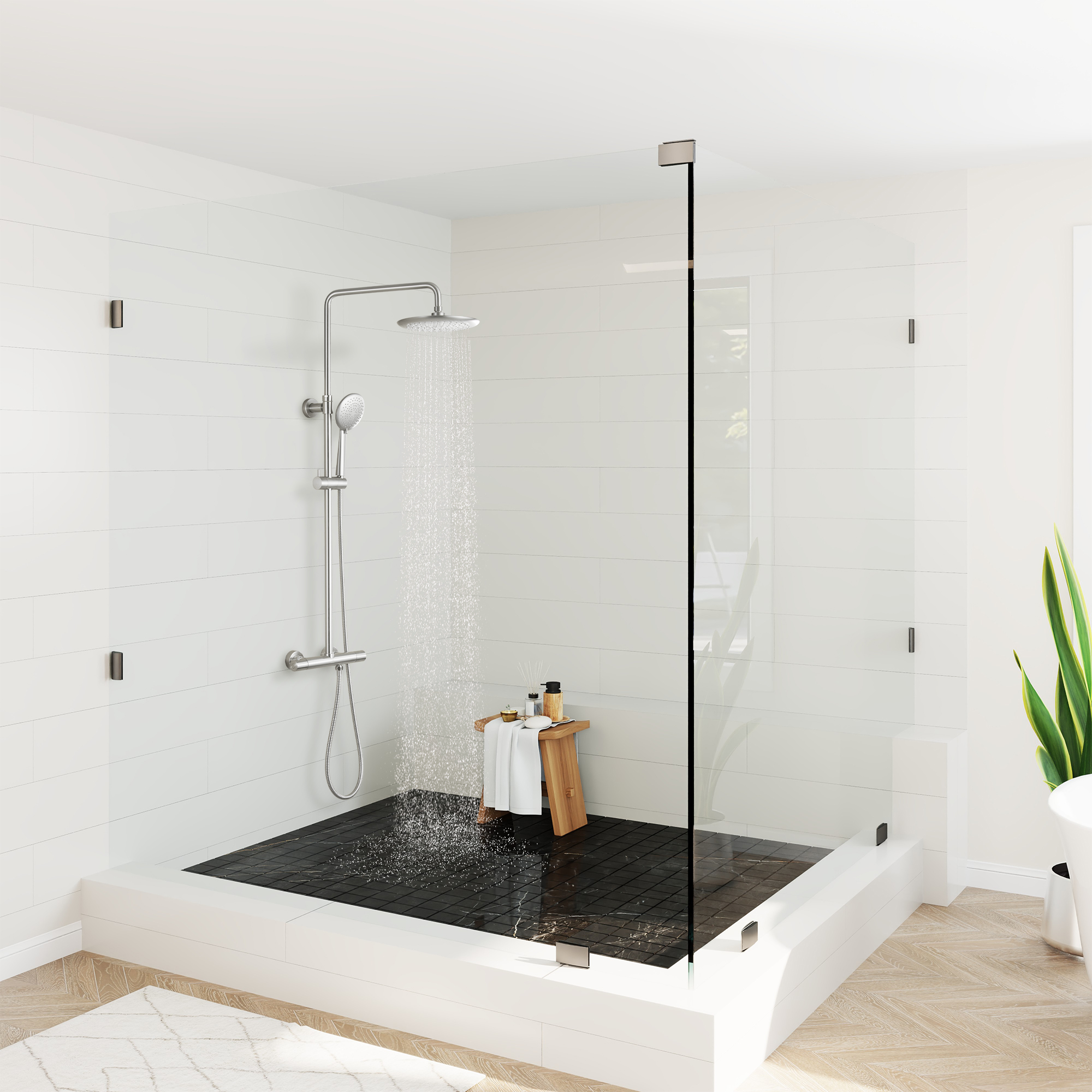 9.5" Thermostatic Rain Shower Faucet with Slide Bar and Hand Shower