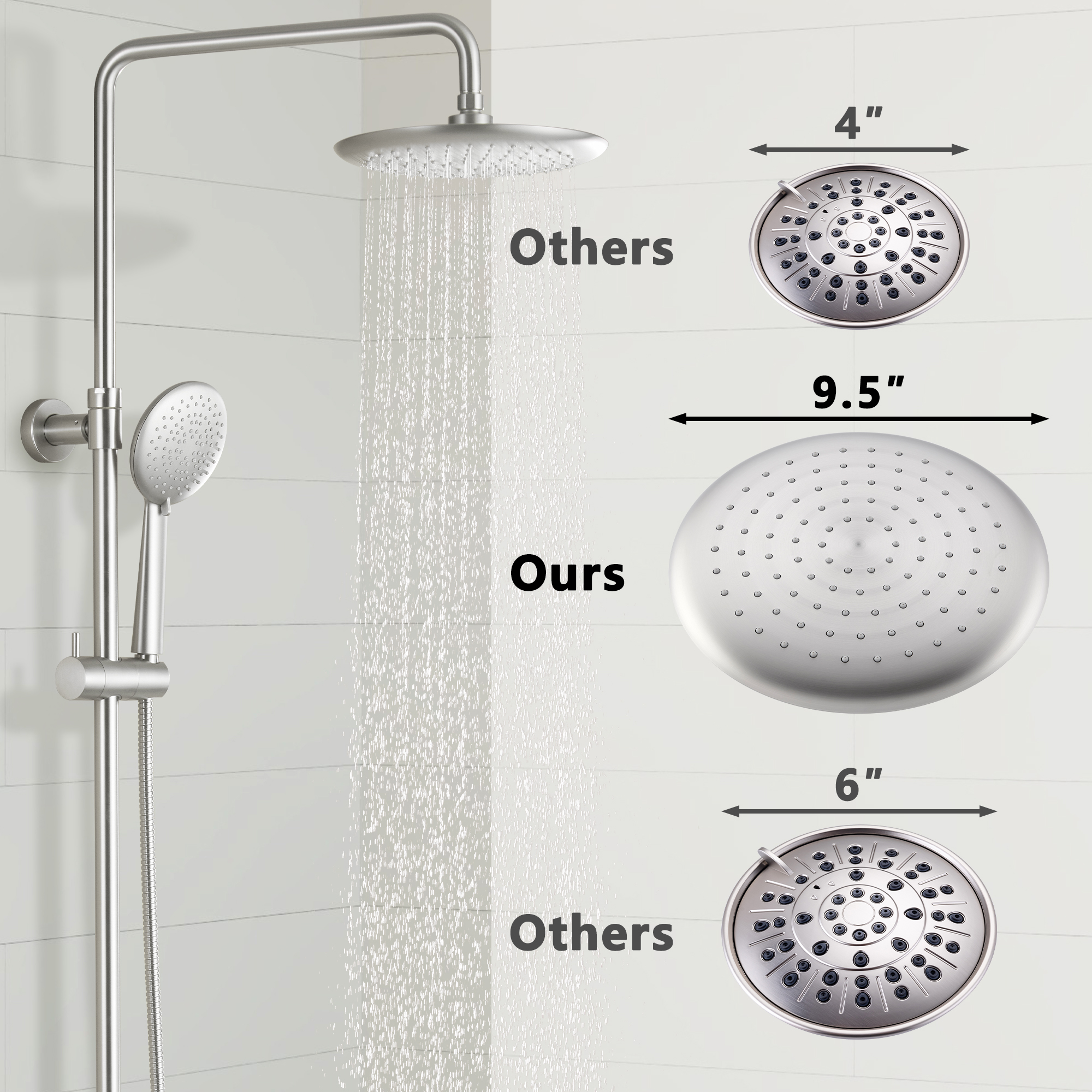 9.5" Thermostatic Rain Shower Faucet with Slide Bar and Hand Shower