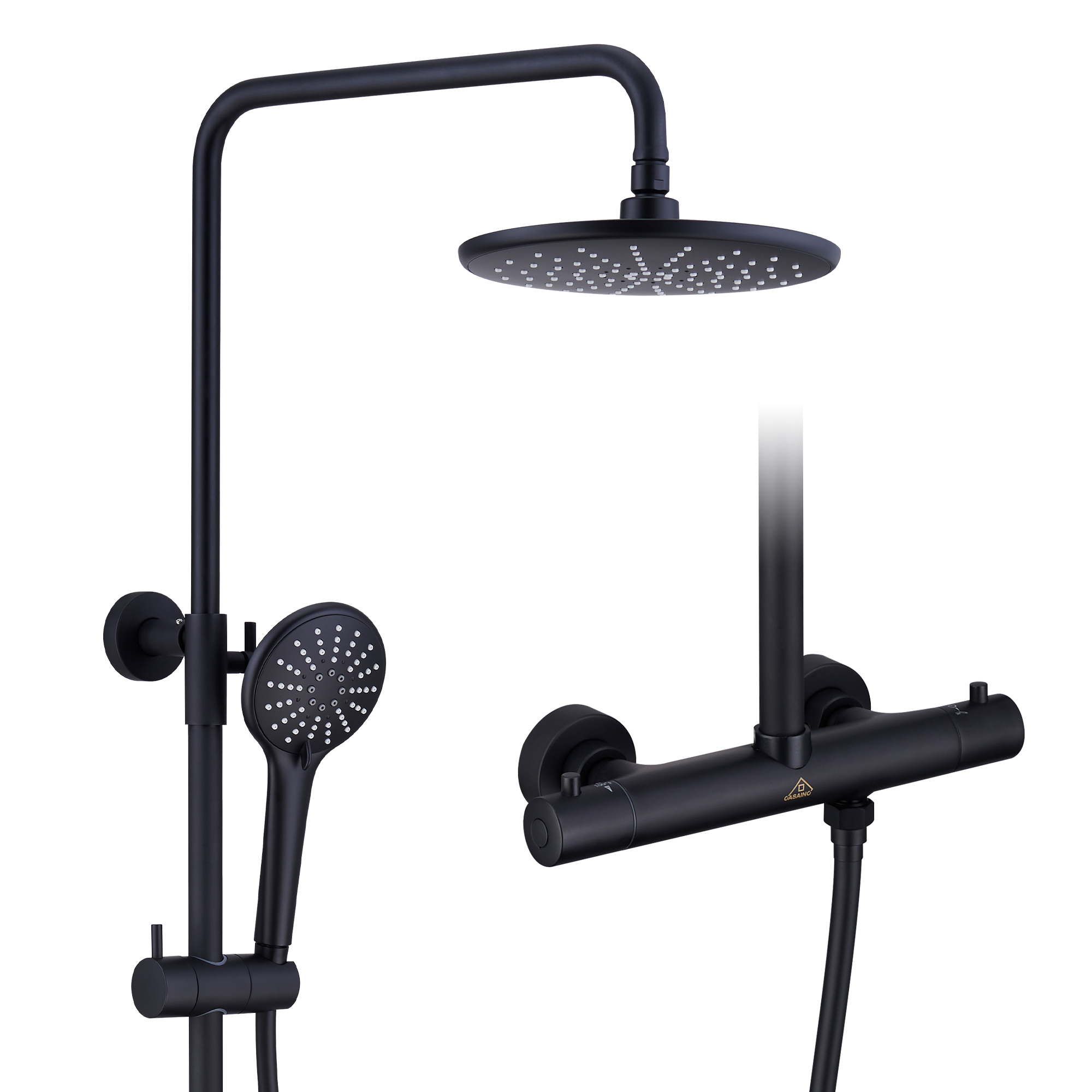 9.5" Thermostatic Rain Shower Faucet with Slide Bar and Hand Shower