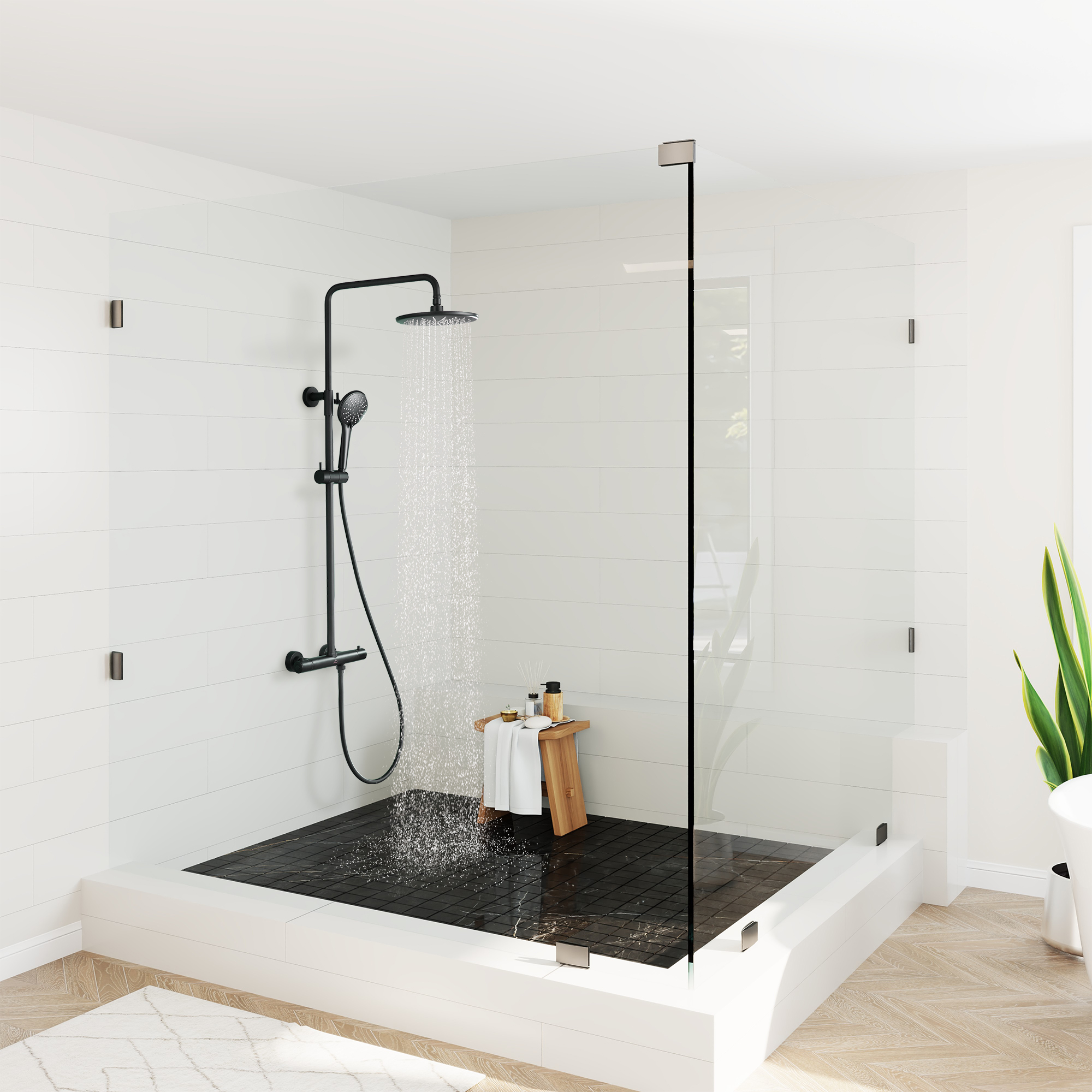 9.5" Thermostatic Rain Shower Faucet with Slide Bar and Hand Shower