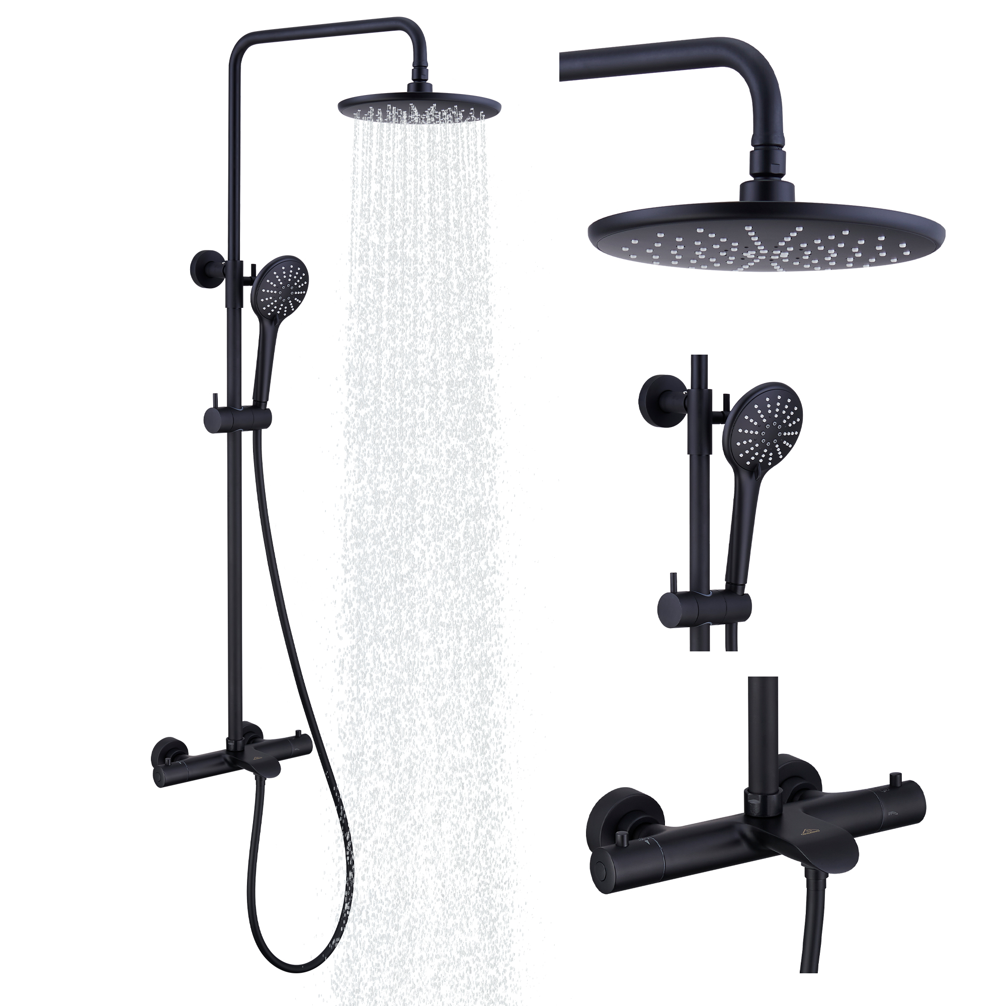 9" Thermostatic Exposed Shower System with Slide Bar & Hand Shower