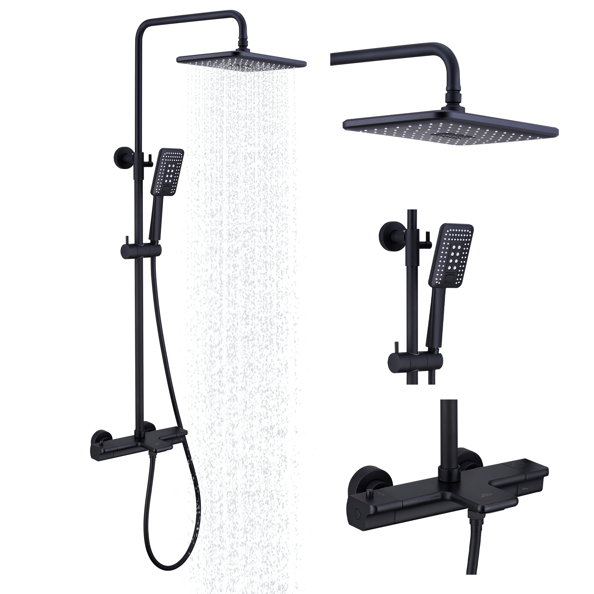 11.4*7.5" Thermostatic Rain Shower System with Tub Spout in Matte Black