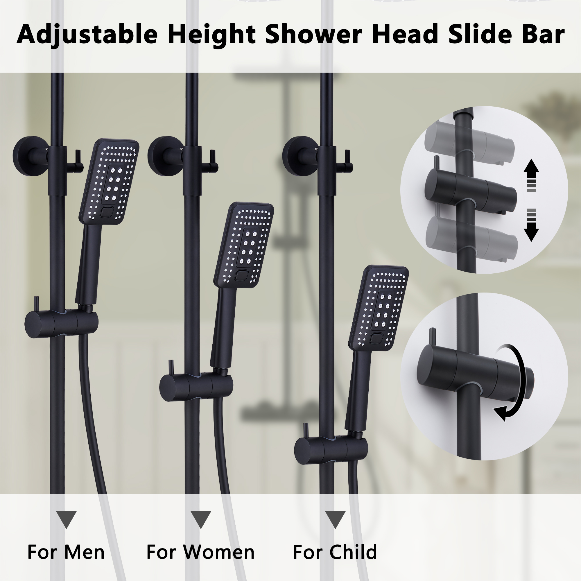 11.4*7.5" Thermostatic Rain Shower System with Tub Spout in Matte Black