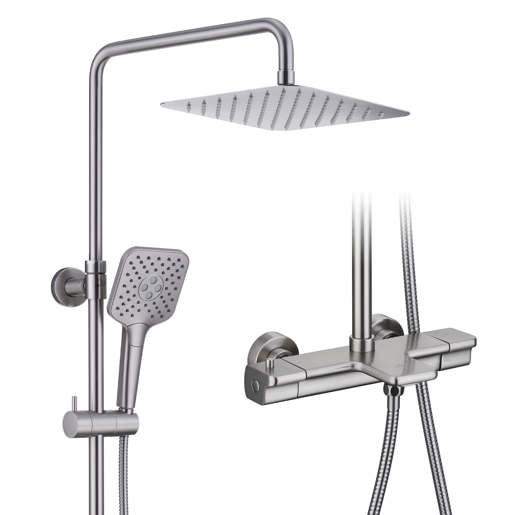 9.8" Thermostatic Rain Shower Faucet with Tub Spout in Brushed Nickel