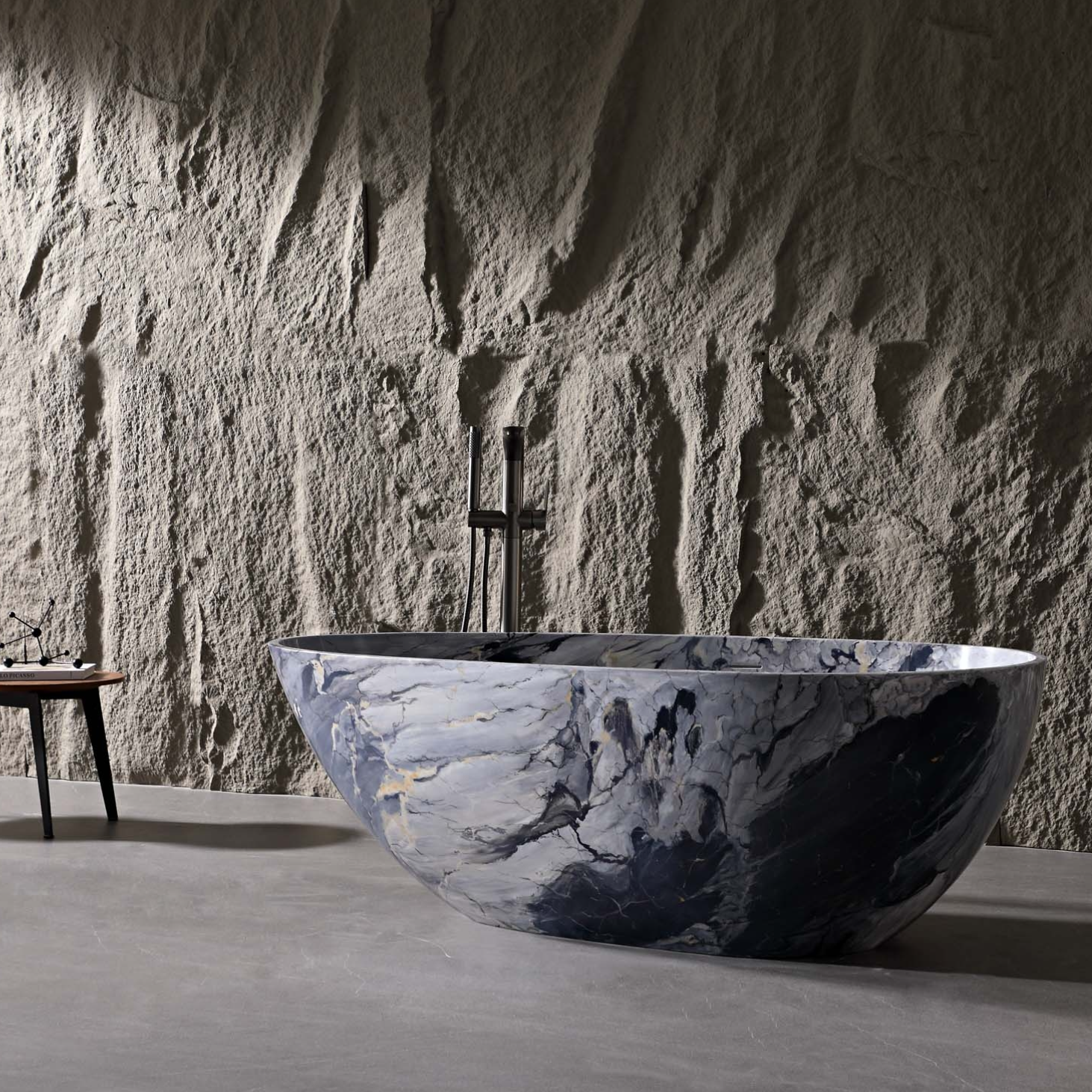 59" Egg-Shaped Solid Surface Freestanding Bathtub with Spa-Like Comfort